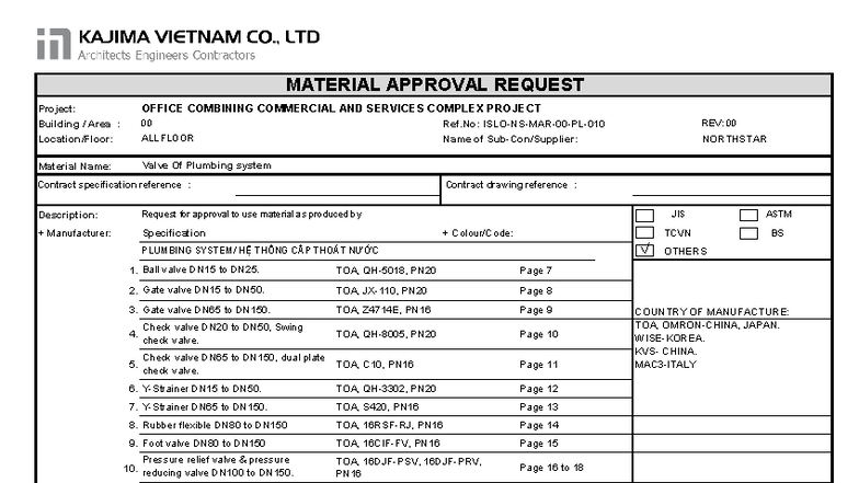 Material Approval Request for Plumbing System Valves ISLO-NS-MAR-00-PL ...