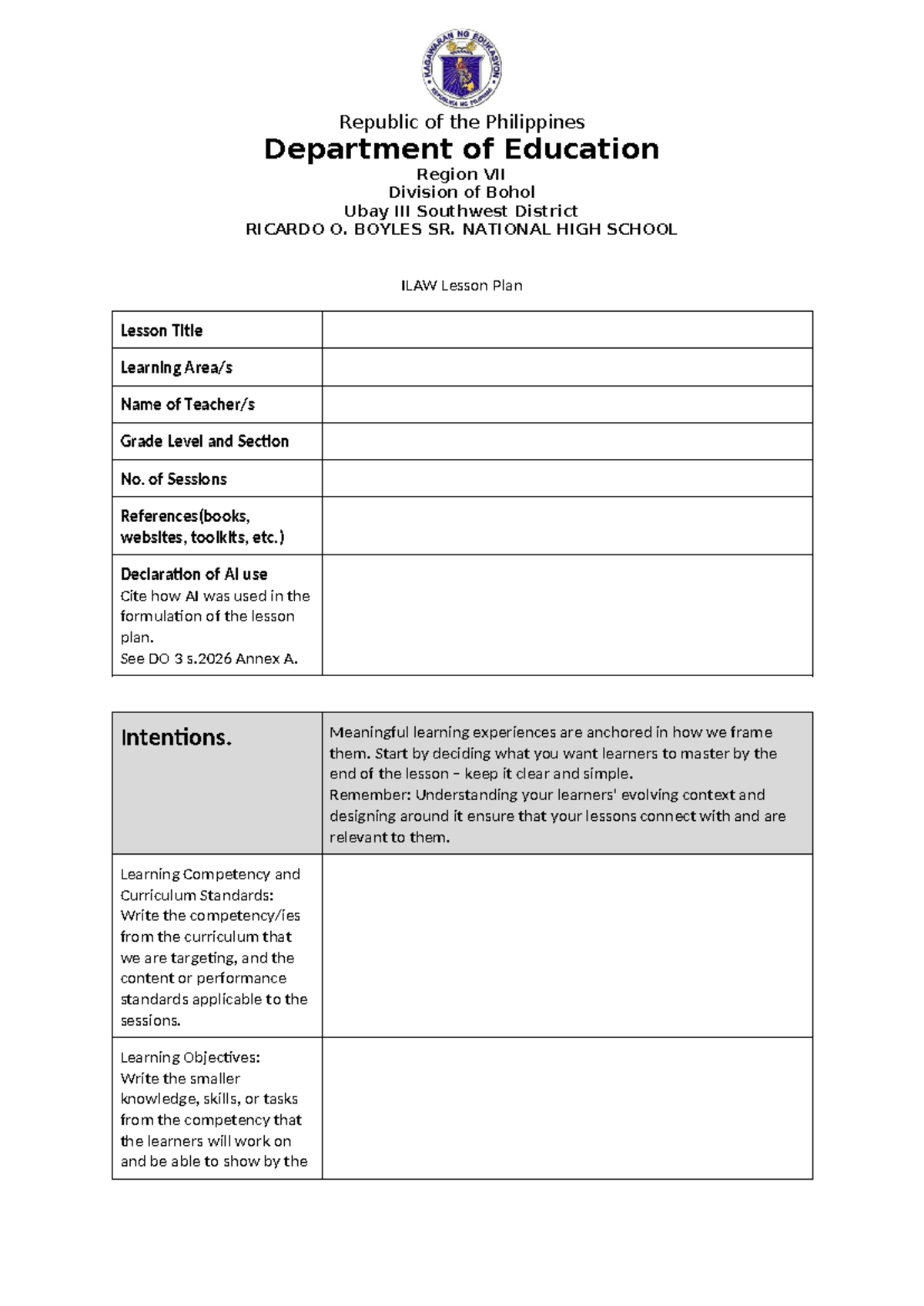 ILAW Lesson Plan Format for Grade Level: A Comprehensive Guide - Studocu