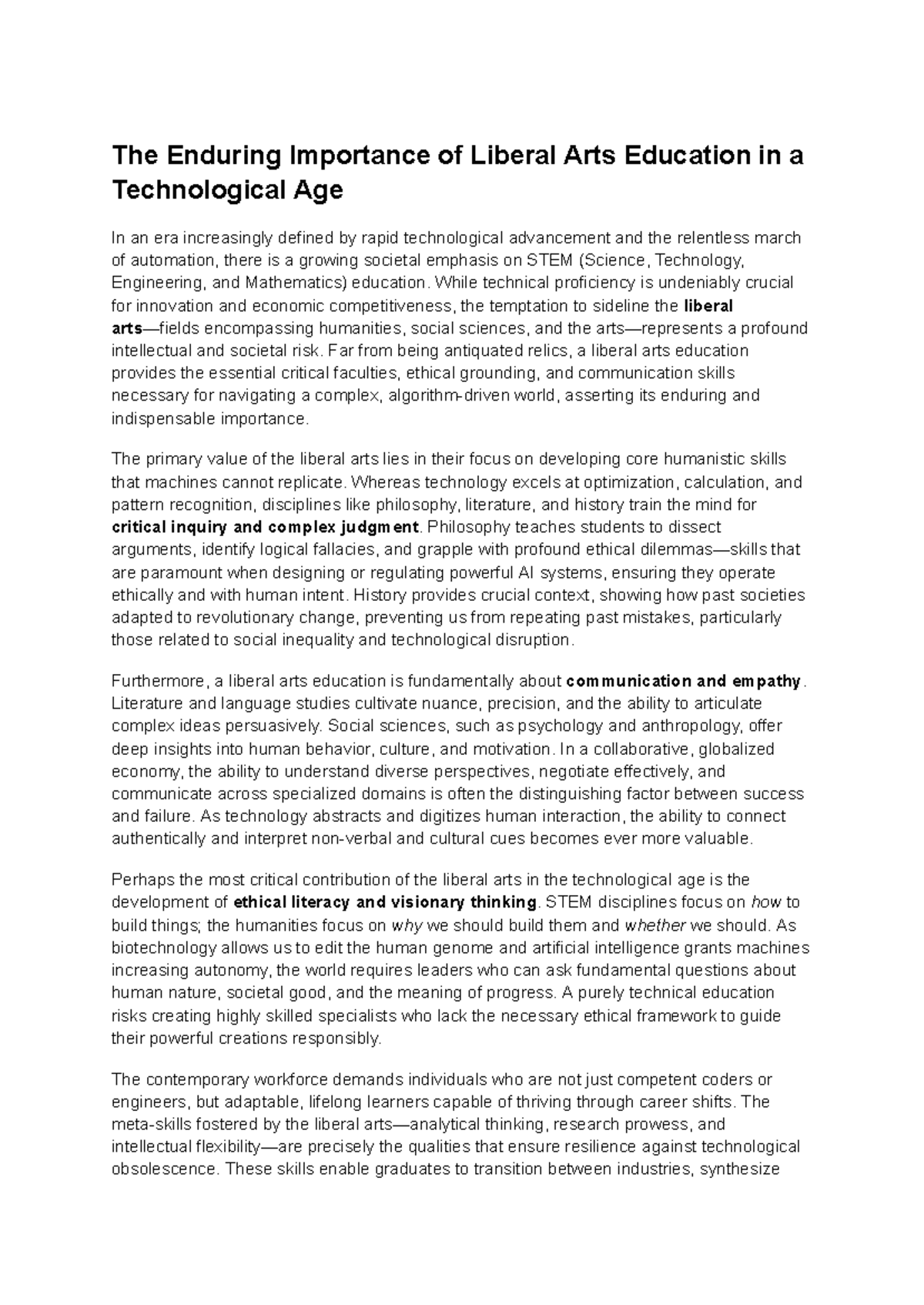 Liberal Arts in a Tech Age: Essential Skills for Future Leaders - Studocu