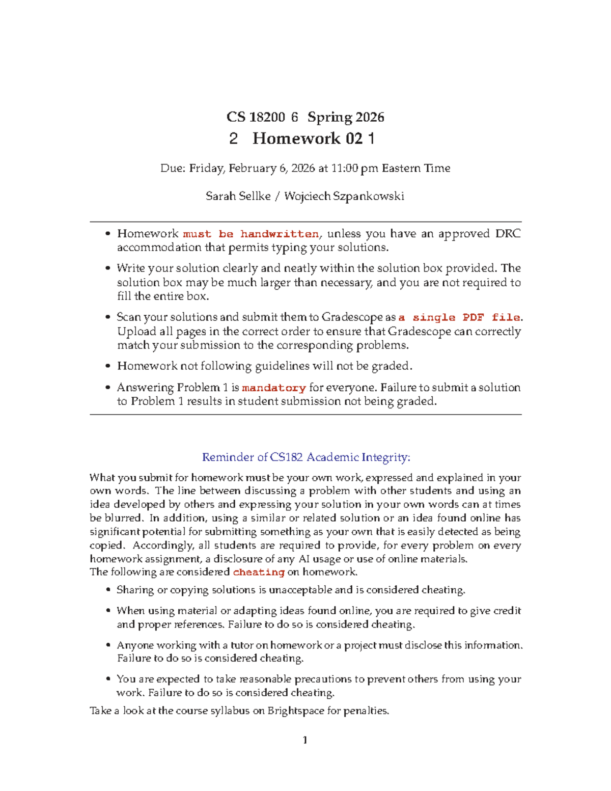 CS 18200 Spring 2026 Homework 02 Guidelines and Problems - Studocu