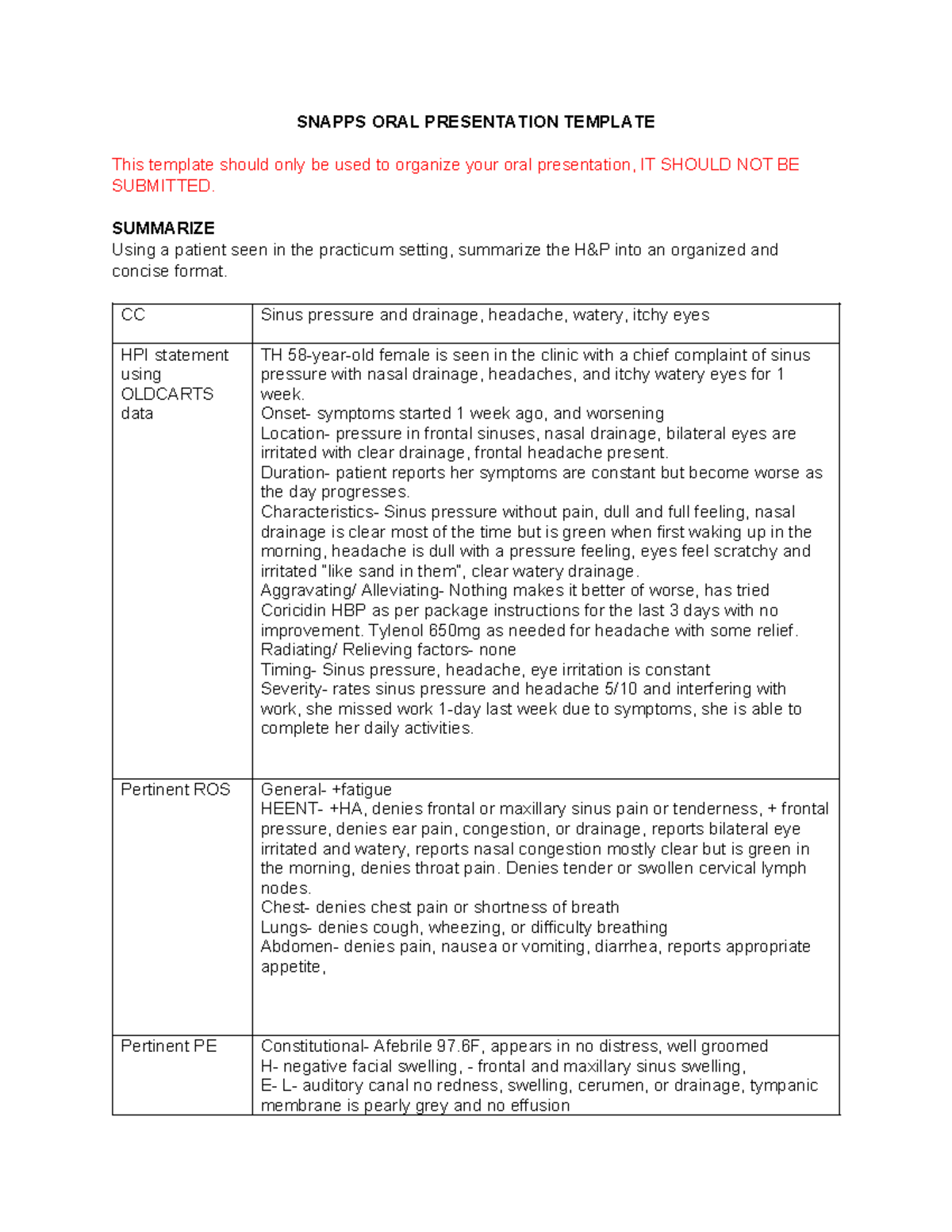 NR511 Snapps Template for Oral Presentation - SNAPPS ORAL PRESENTATION ...