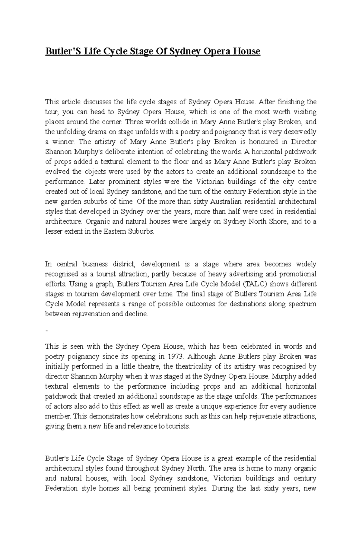 Butler S Tourism Area Life Cycle Talc Modelling System - Infoupdate.org