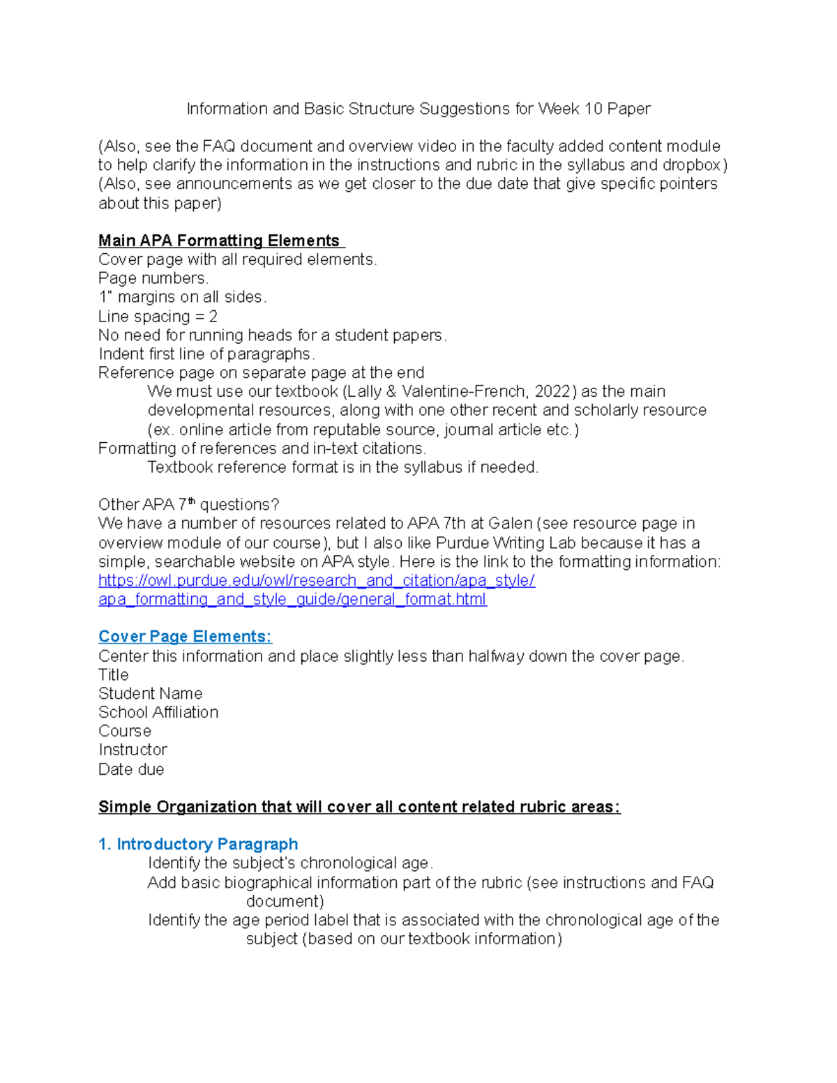 Week 10 Paper Guidelines for PSY 101: APA Formatting & Content ...