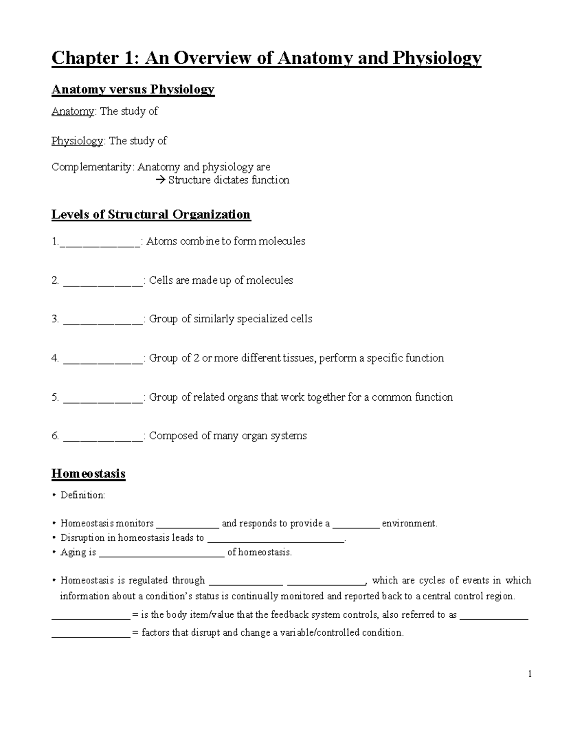 Chapter 1: Overview of Anatomy and Physiology - Studocu