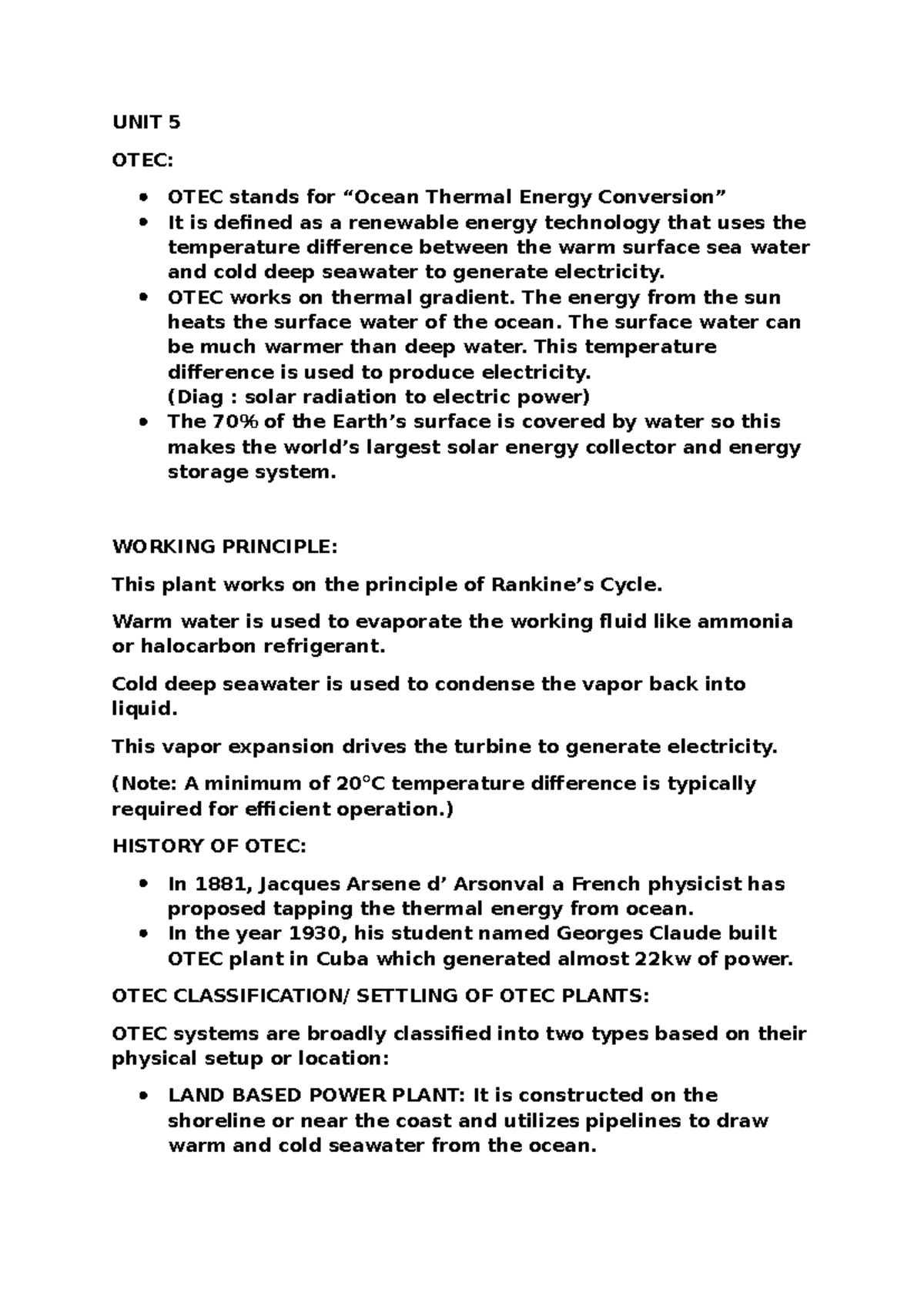 OTEC Notes - OEE351 Renewable Energy System Overview and Principles ...