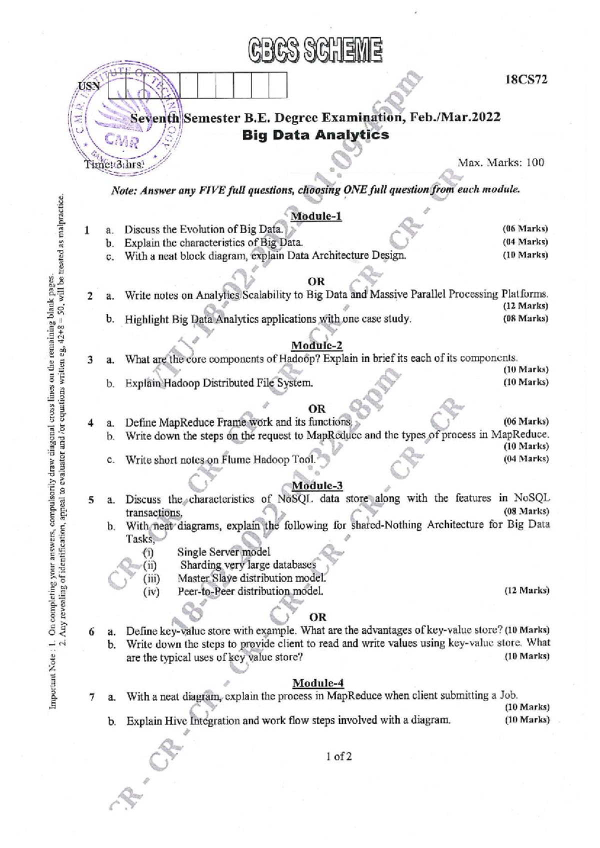 VTU 18CS72 Big Data & Analytics Exam QP with Solutions - Feb 2022 - Studocu