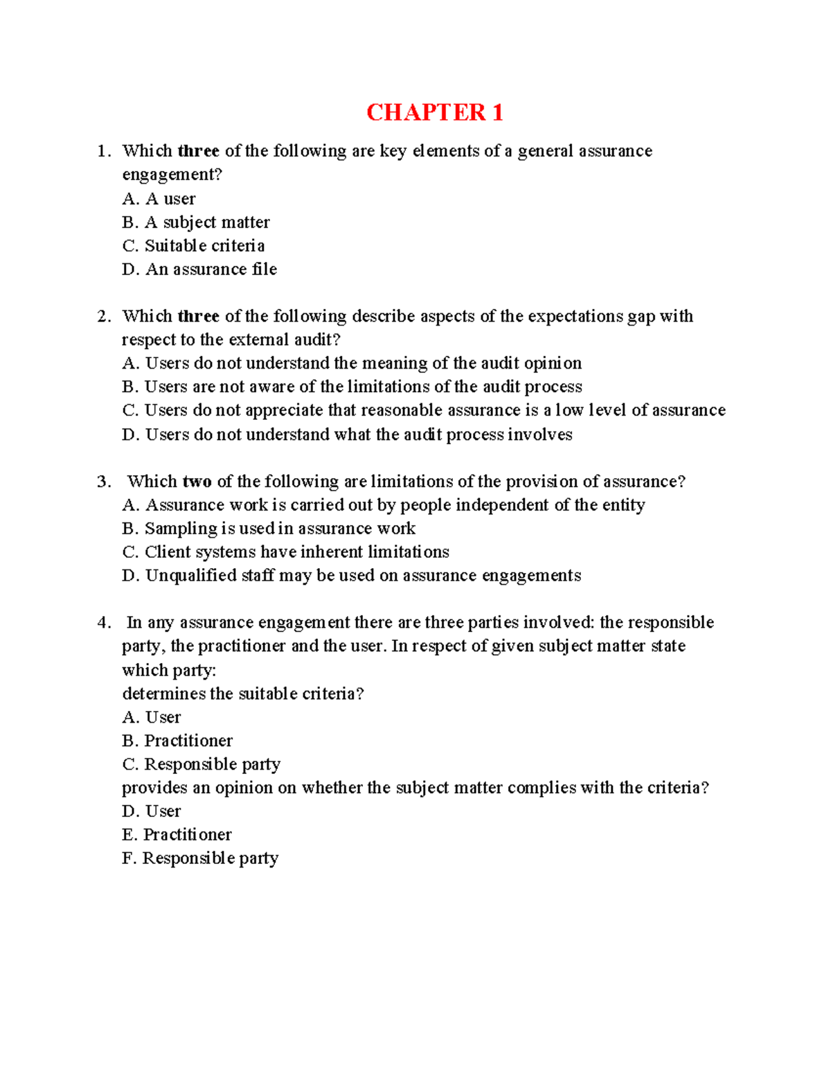 CHAPTER 1: Key Elements of Assurance Engagements and Limitations - Studocu