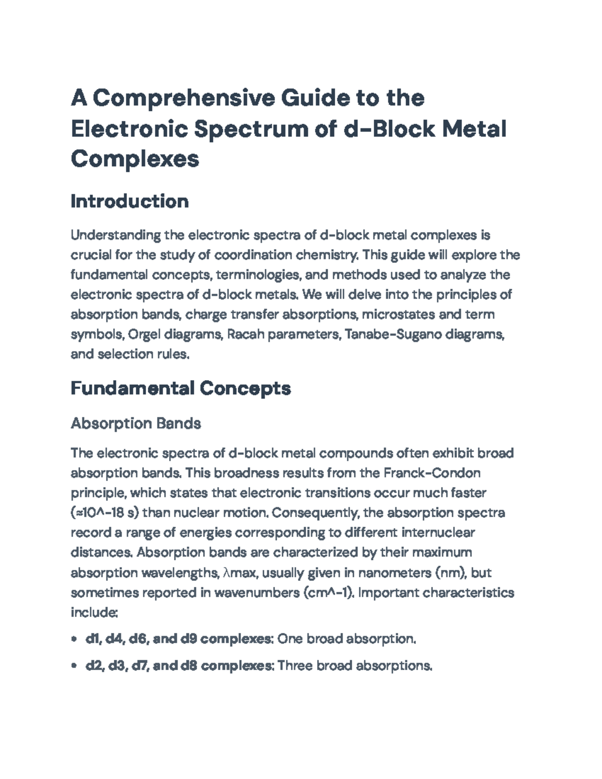 Electronic Spectrum Analysis of d-Block Metal Complexes: A Guide - A ...