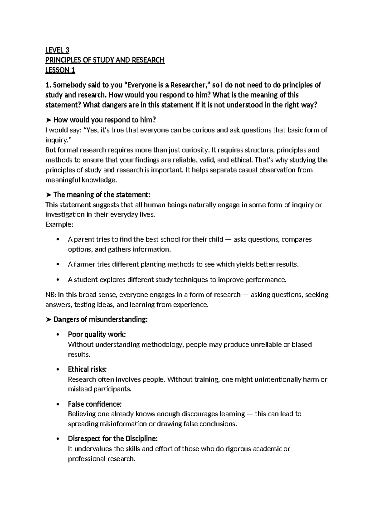 LEVEL 3 PRINCIPLES OF STUDY AND RESEARCH: LESSONS ON RESEARCH ...
