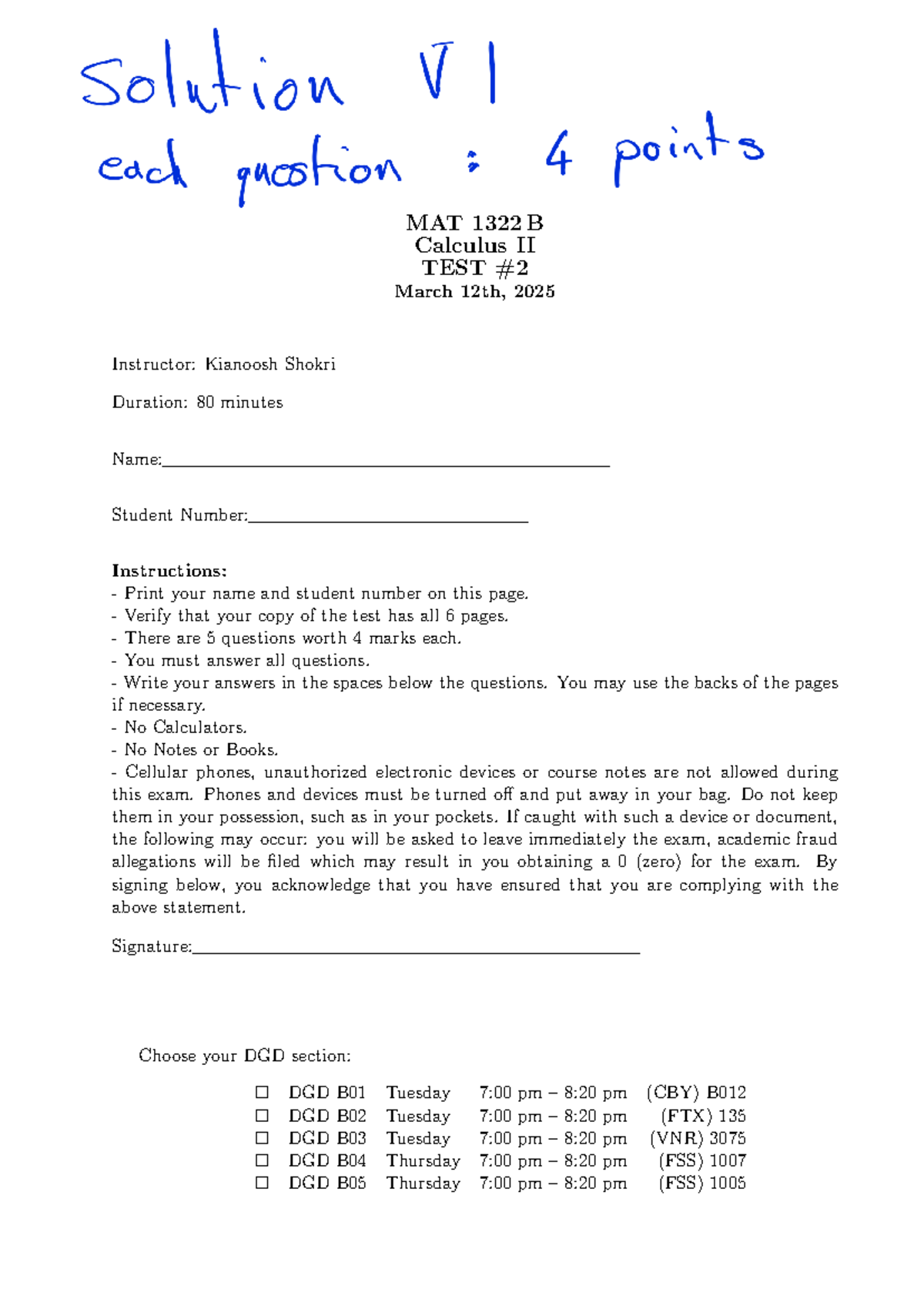 MAT 1322 B Calculus II Test 2 - March 12, 2025 - Studocu