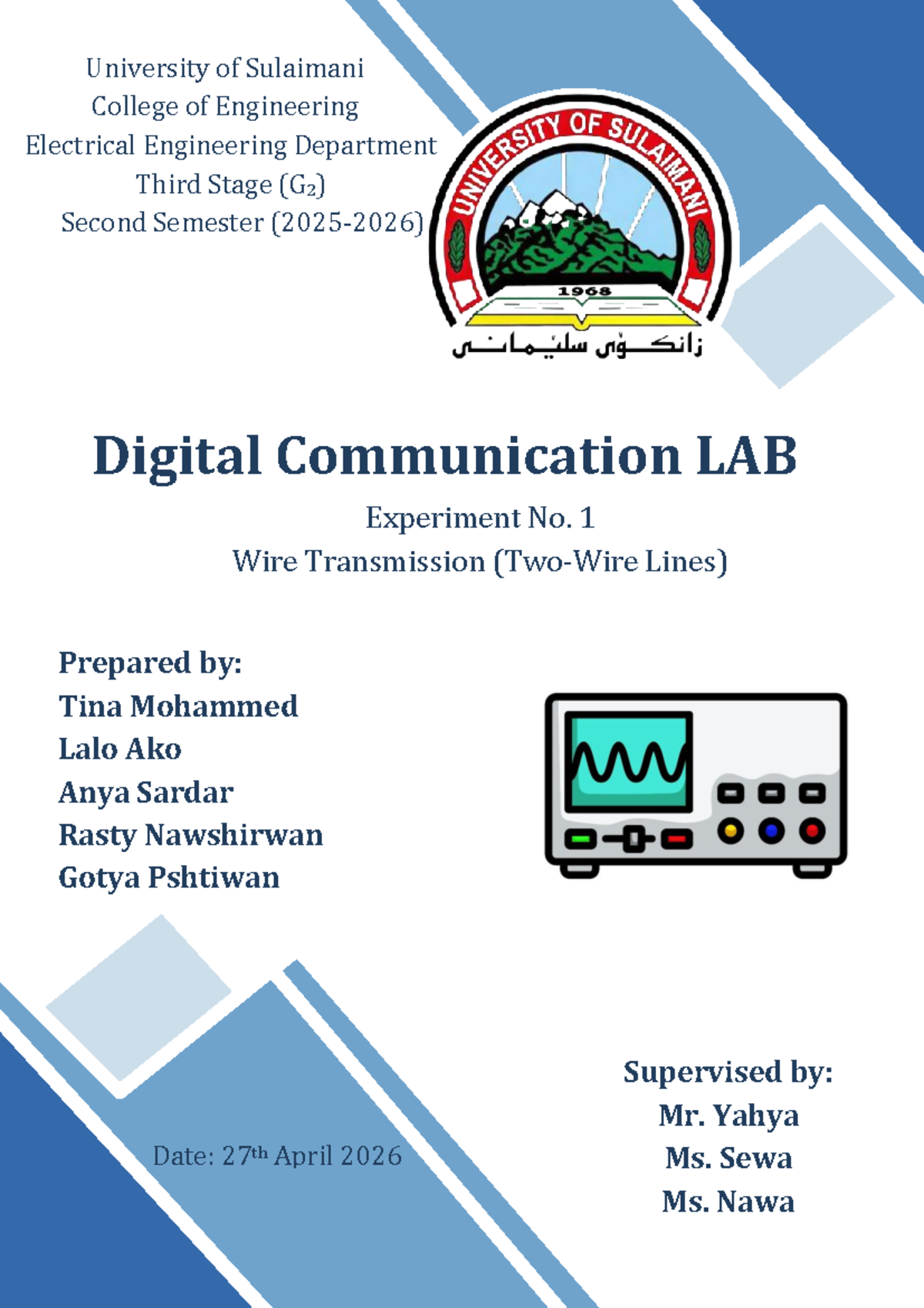 Digital Communication Lab Experiment No. 1: Wire Transmission Lines (G2 ...