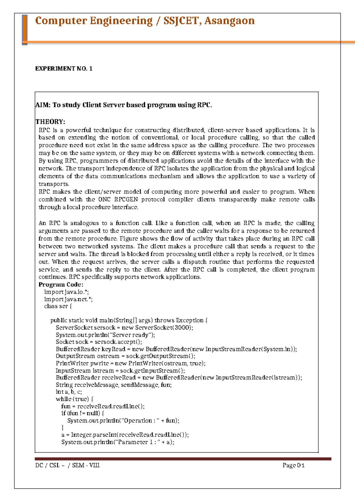 DC Lab Manual: Computer Engineering Experiments (SSJCET) - Studocu