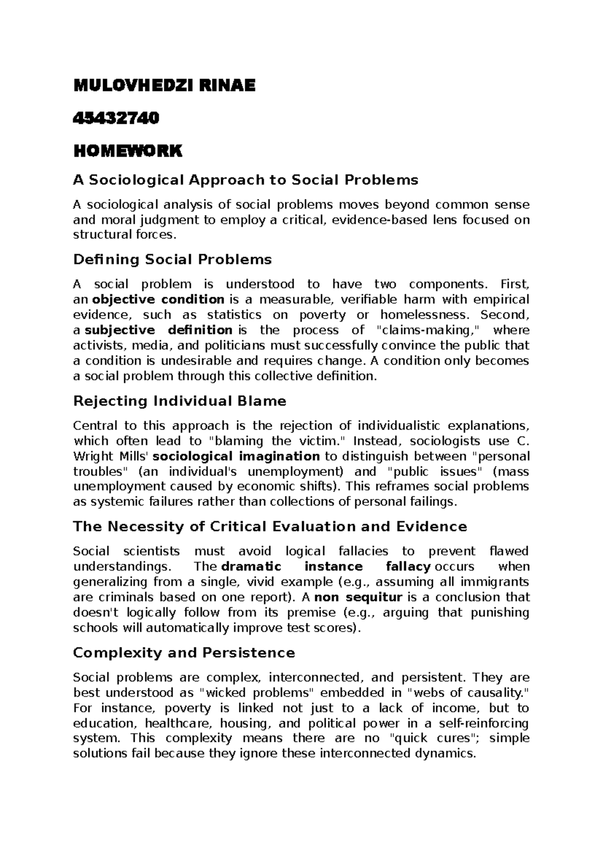 SOCY 45432740 Homework: A Sociological Approach to Social Problems ...
