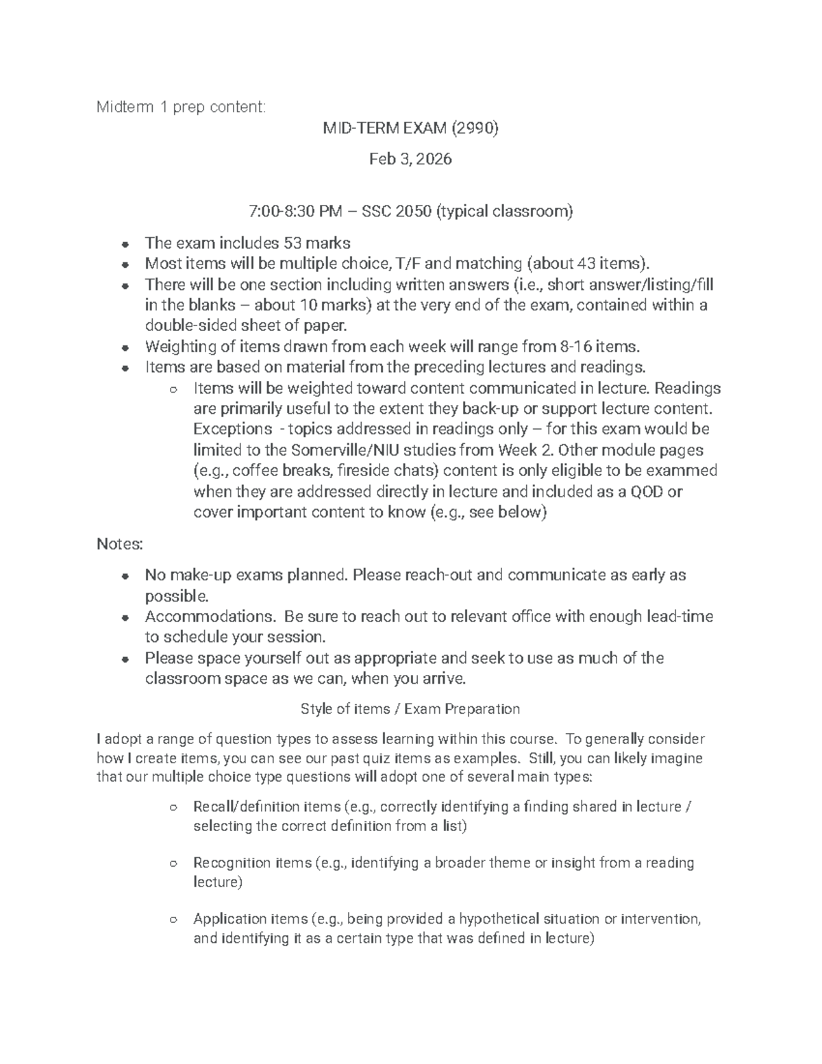 Midterm 1 Exam Prep Outline for PSY 2990B - Feb 3, 2026 - Studocu