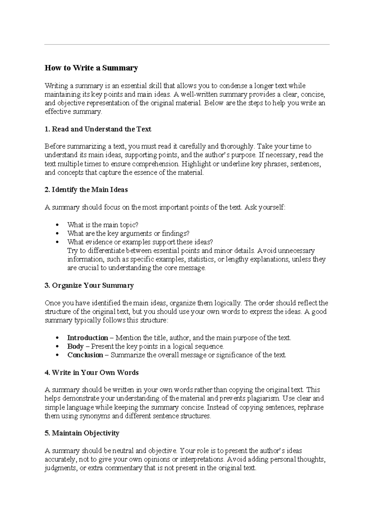 Effective Summary Writing Guide: Key Steps and Tips - Studocu
