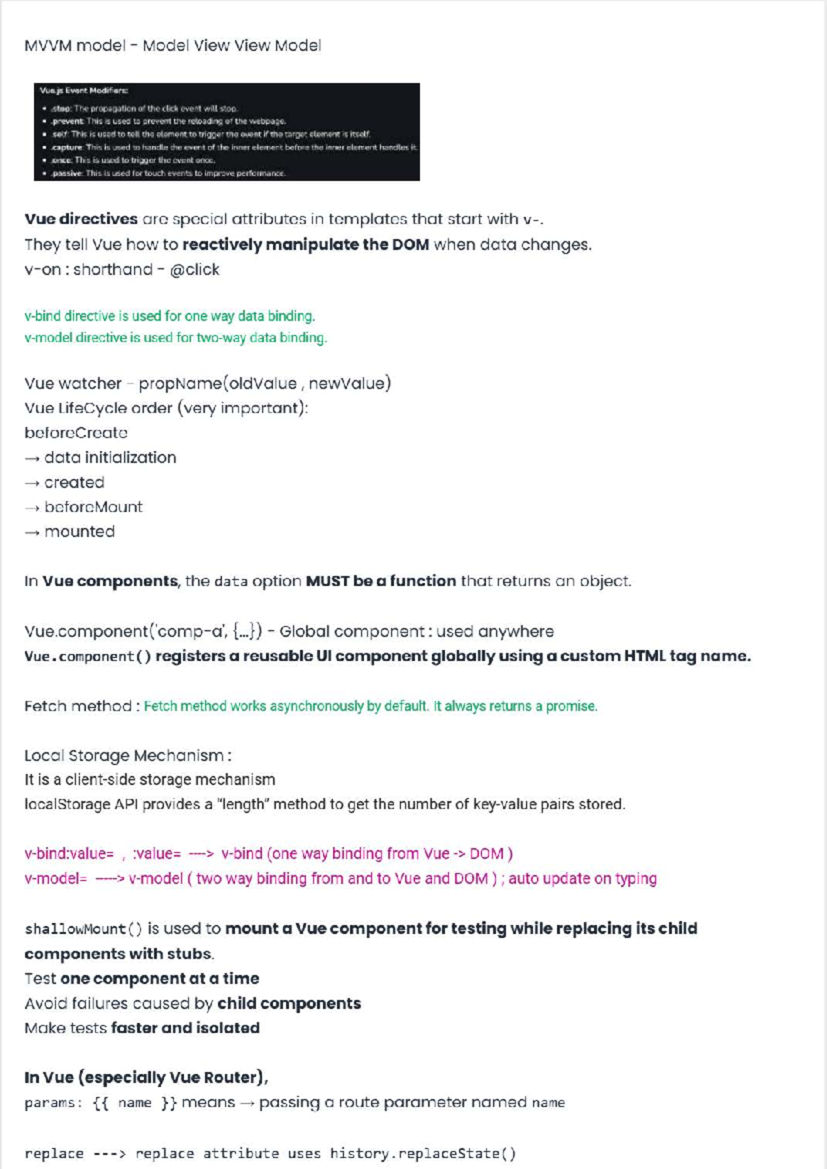 Vue.js MVVM Model: Event Modifiers & Lifecycle Notes - Studocu