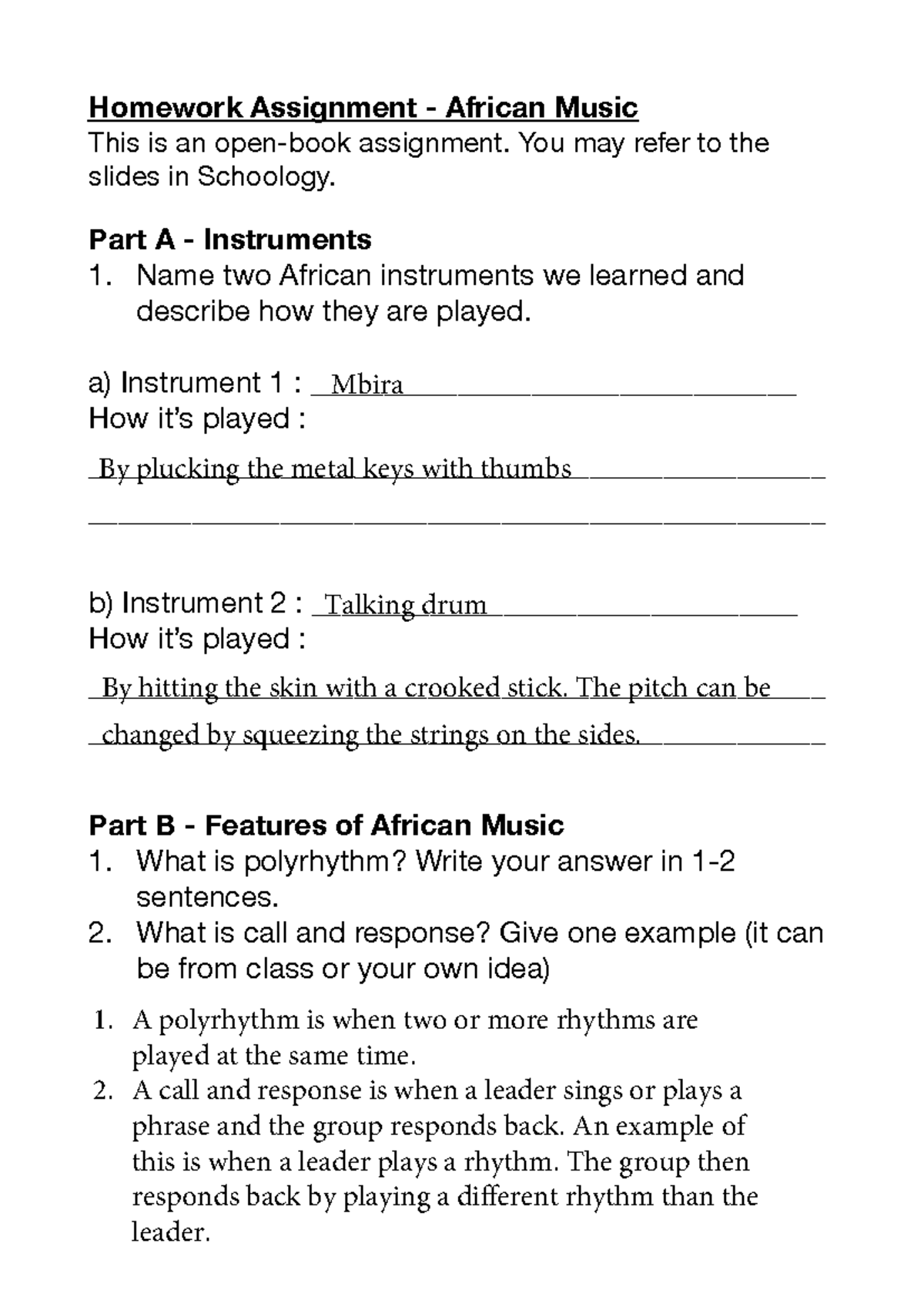 Lesson Assignment - African Music (Homework) - Studocu