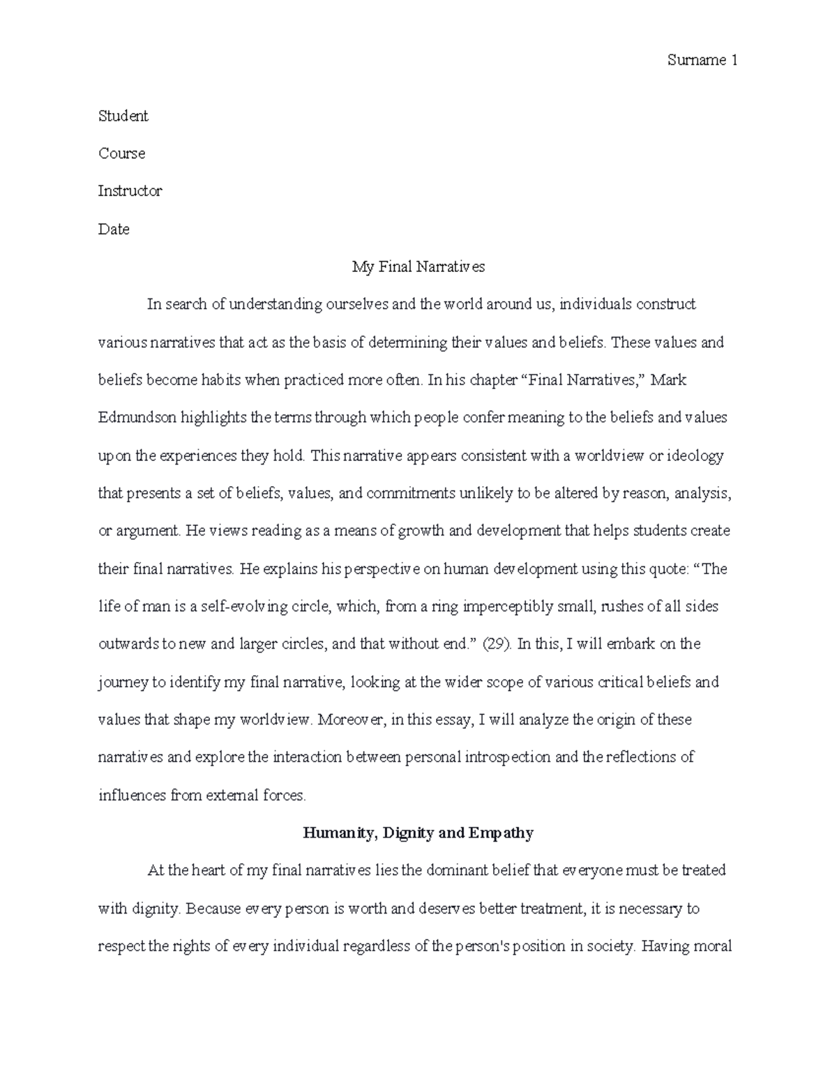 Psychology 101: My Final Narratives on Values and Beliefs - Studocu