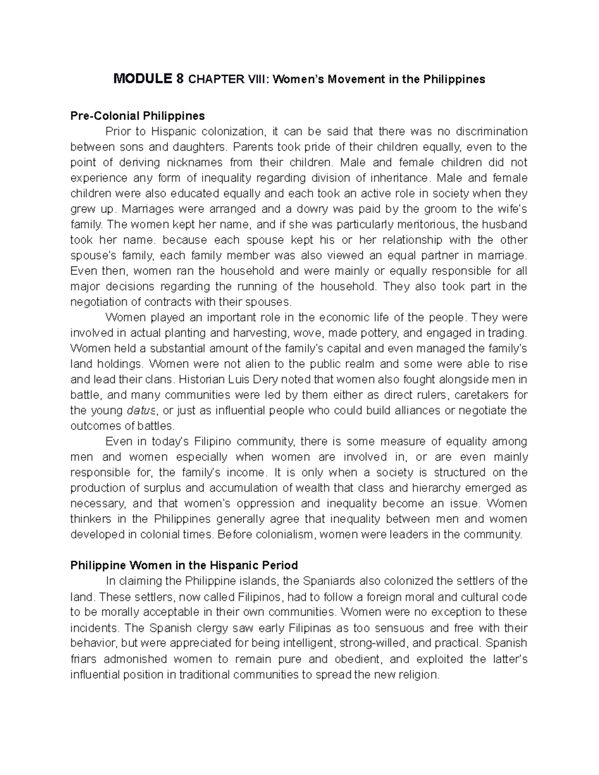 Module 8 Chapter VIII - Lecture notes 8 - Gender and Society - PangSU ...