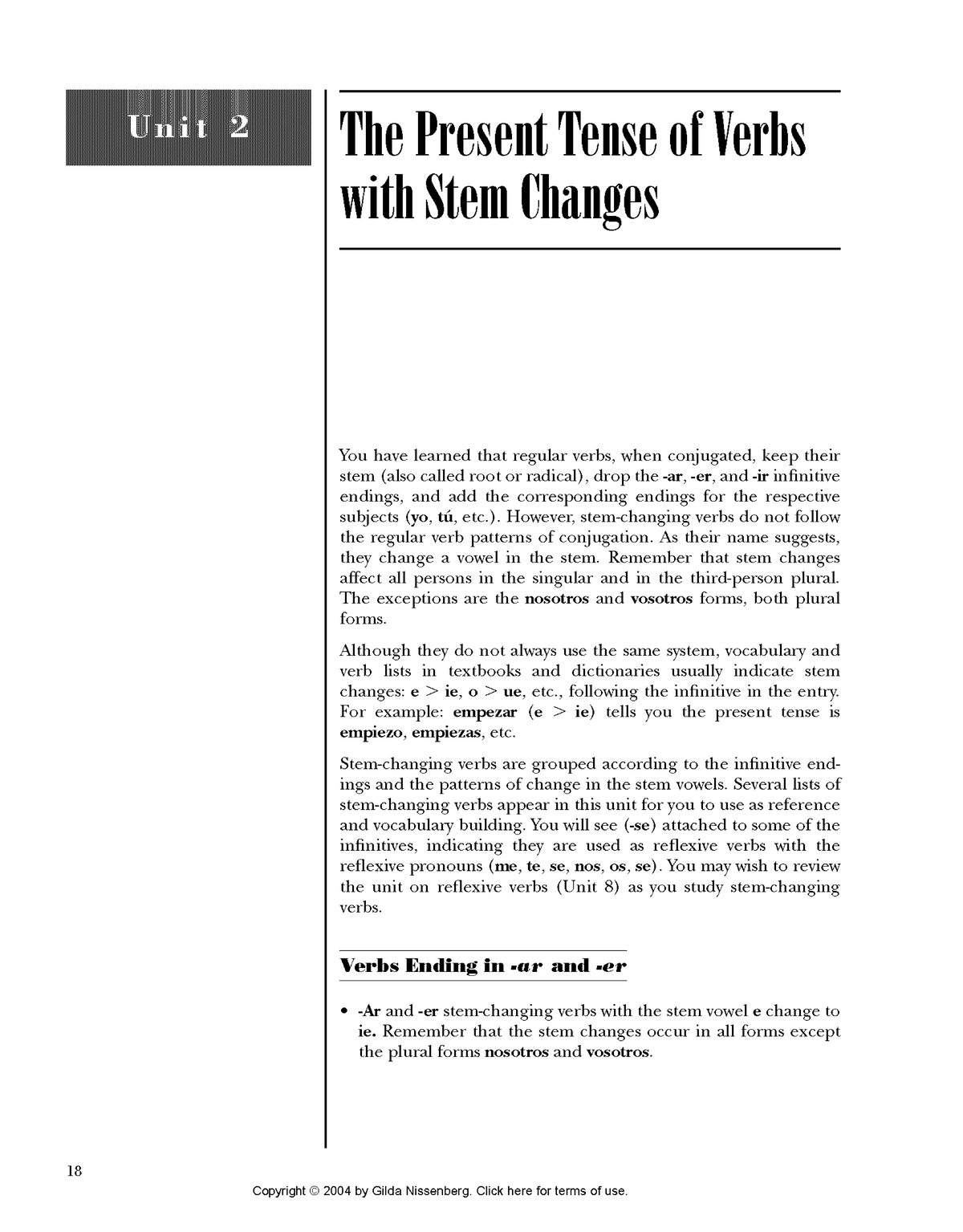 Spanish Grammar Unit 2: Present Tense Stem-Changing Verbs - Studocu