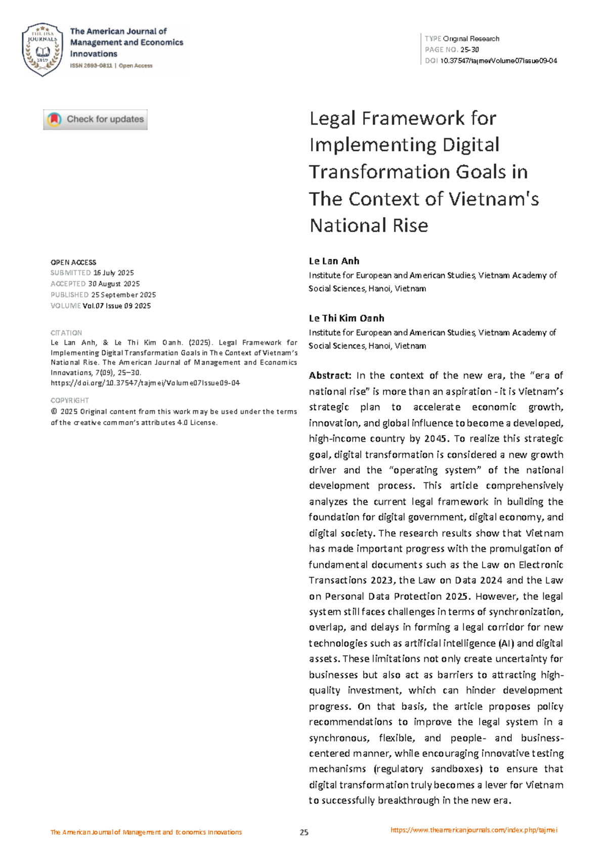 Legal Framework for Digital Transformation Goals in Vietnam's National ...
