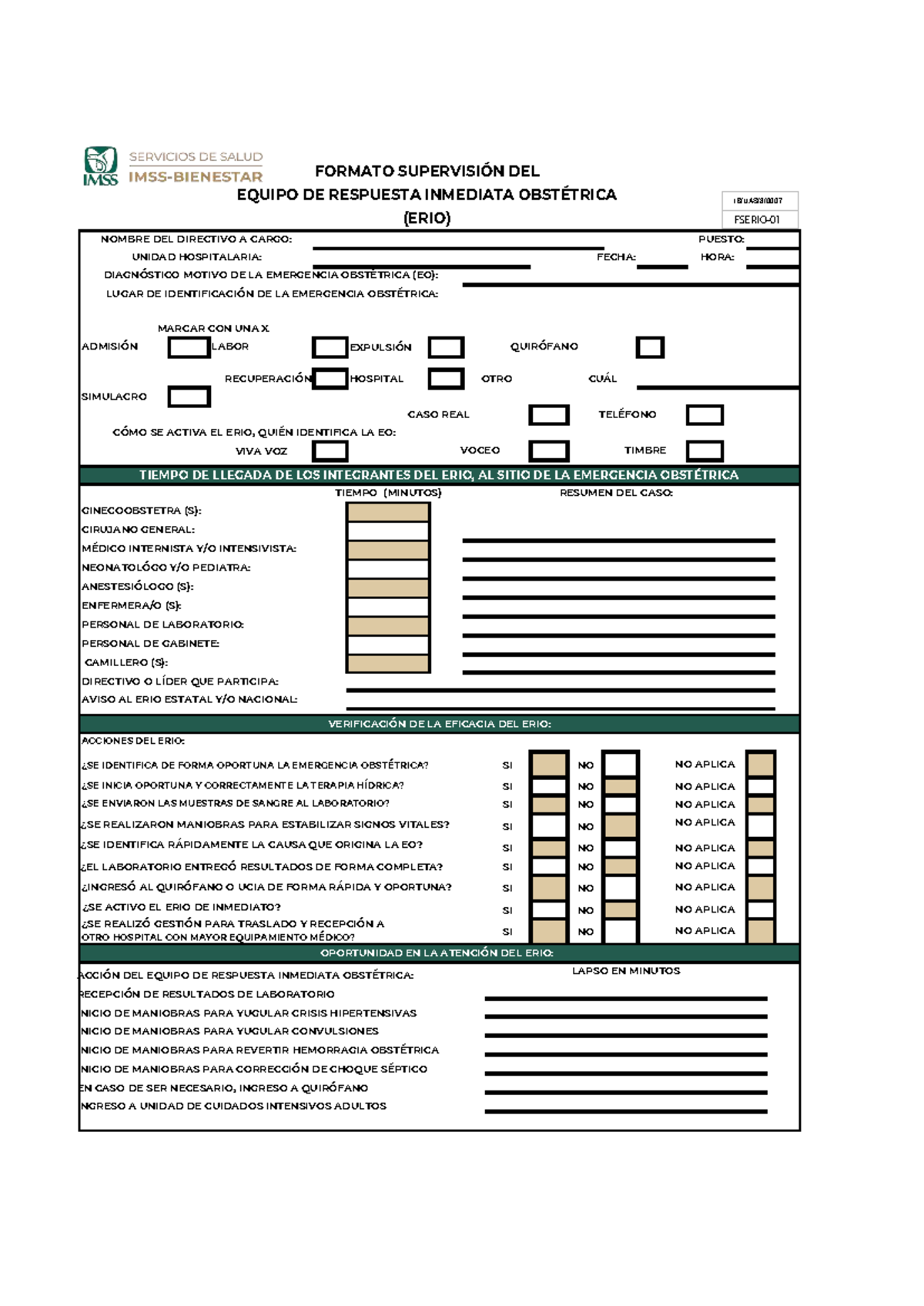 IB.UAS.8.F.0007 Formato de Supervisión del ERIO en Emergencias Obstétricas - Document Preview