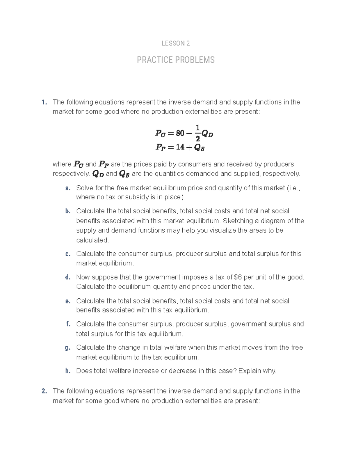 LESSON 2 PRACTICE PROBLEMS - EC-238-OC4 - Environmental Economics - Studocu