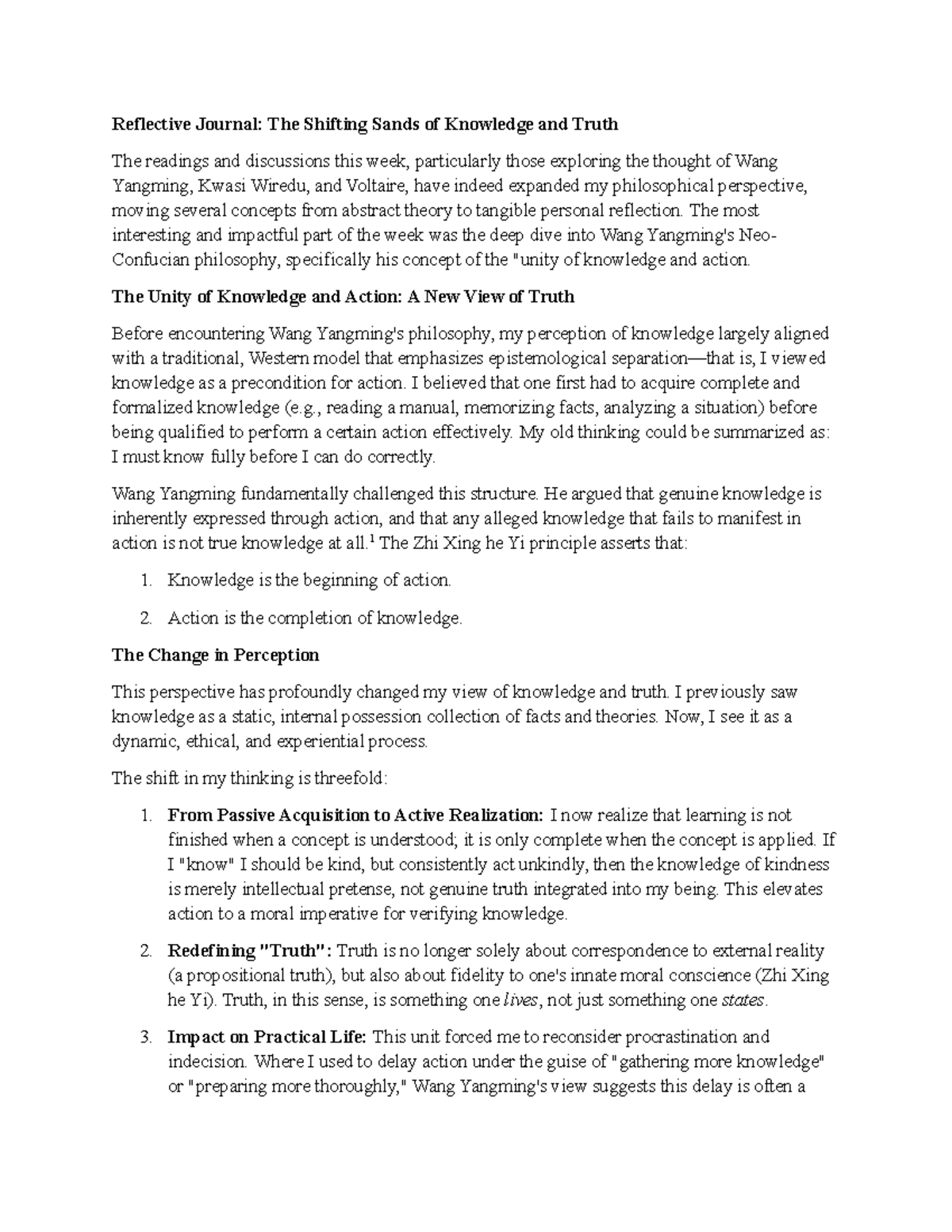 Learning Journal Unit 7: Reflections on Knowledge and Truth - Studocu