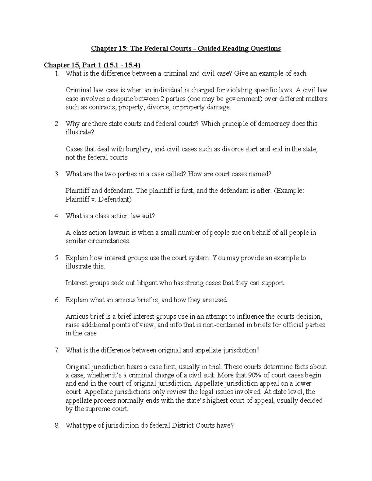 Chapter 15: The Federal Courts - Guided Reading Qs & Insights - Studocu