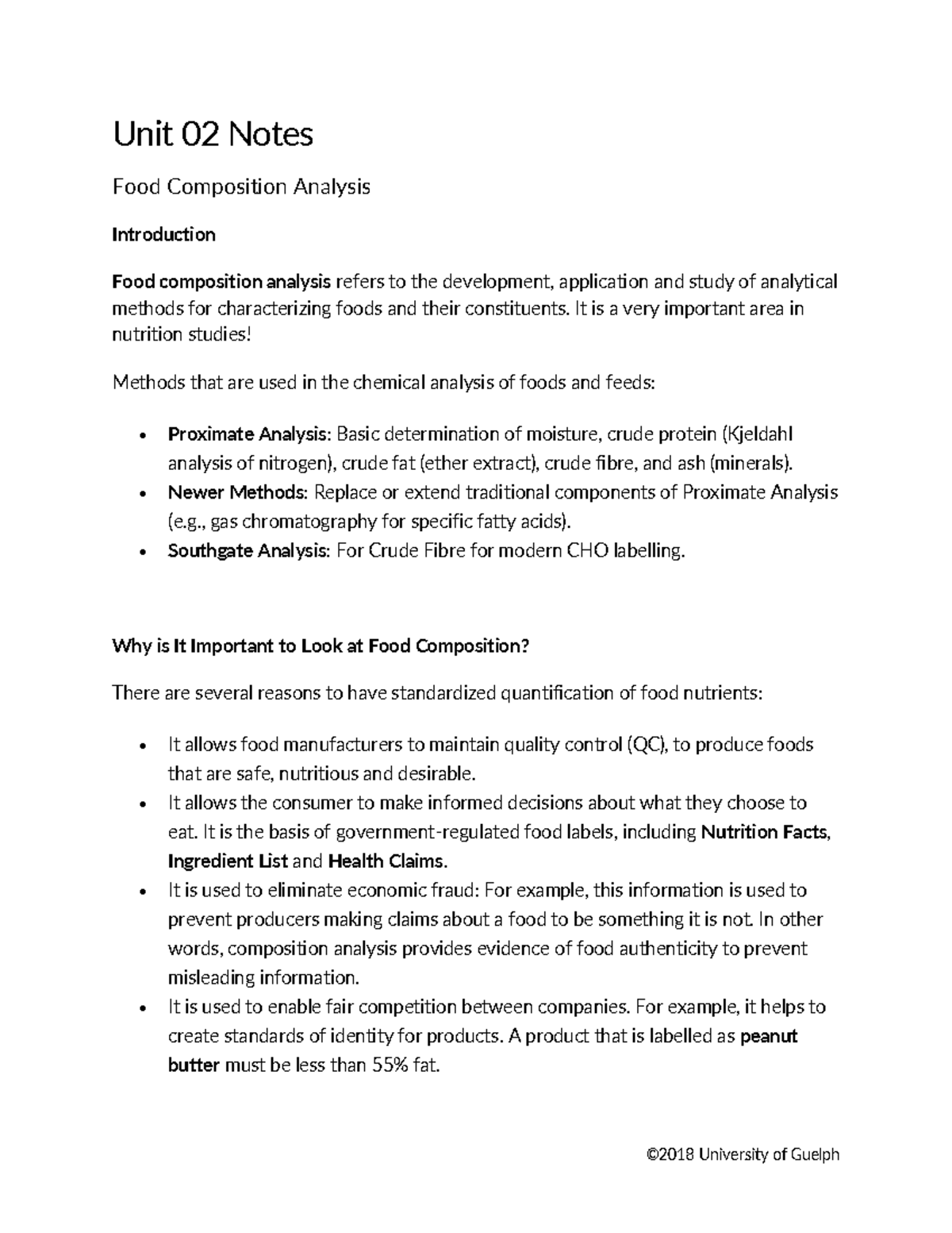 Unit 02 Notes: Food Composition Analysis and Proximate Methods - Studocu