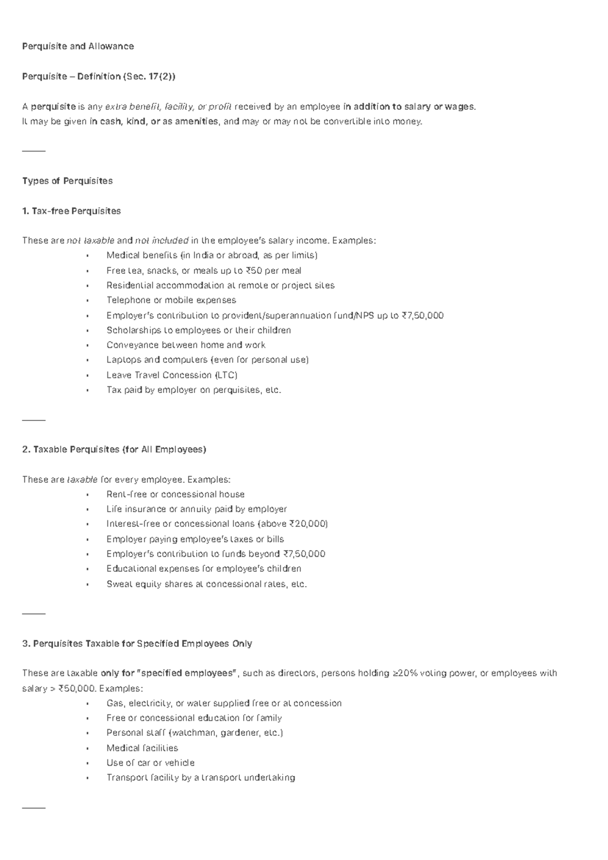 Perquisites and Allowances: Definitions and Tax Implications - Studocu