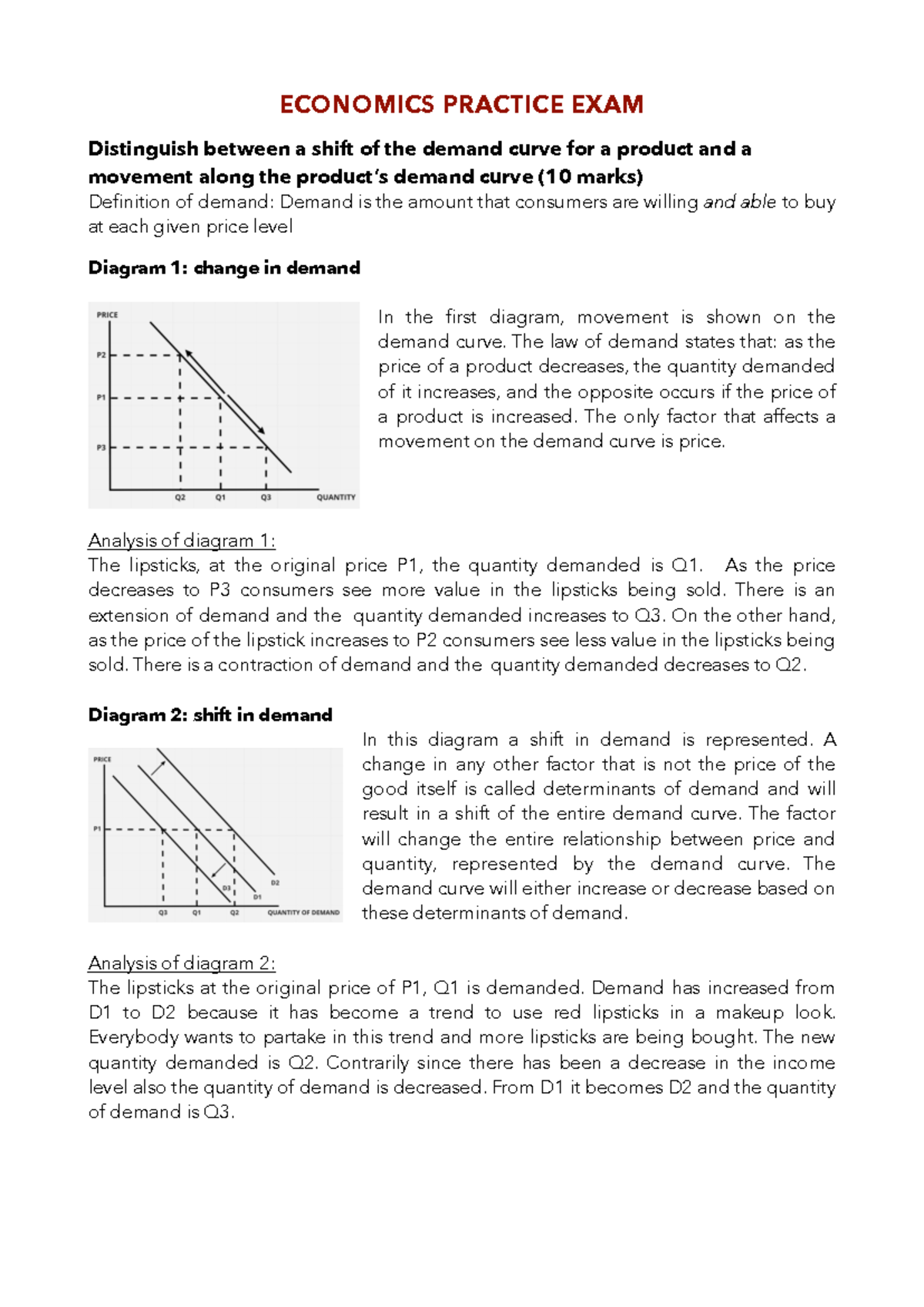 Economics practice exam - ECONOMICS PRACTICE EXAM Distinguish between a ...