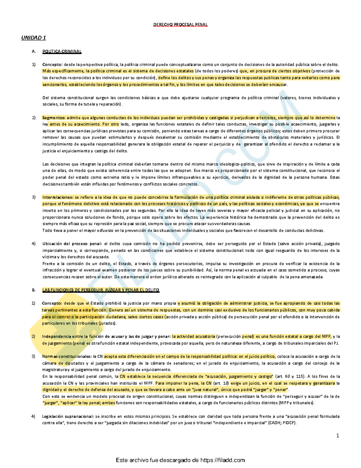 Derecho Procesal Penal: Resumen de Unidad 1 y Funciones Clave - Studocu