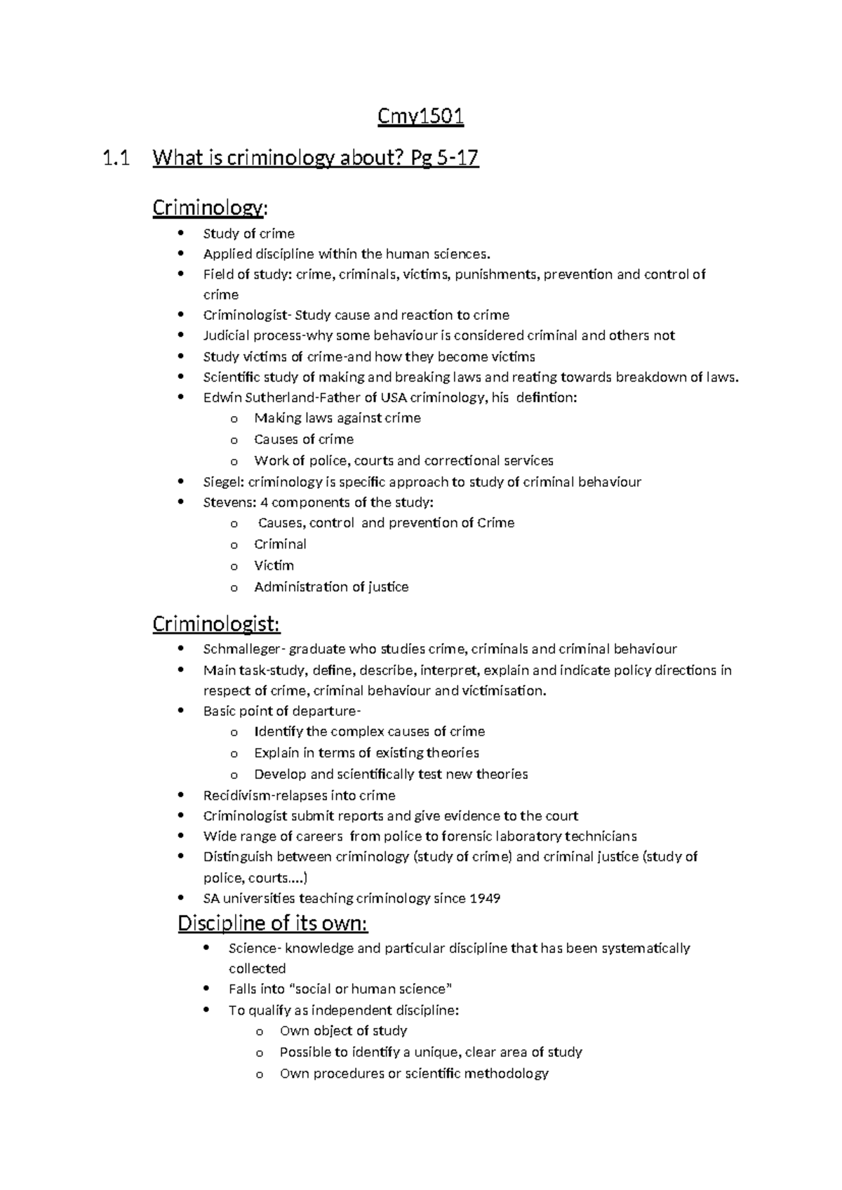 Cmy1501 Criminology Overview: Key Concepts and Theories - Studocu