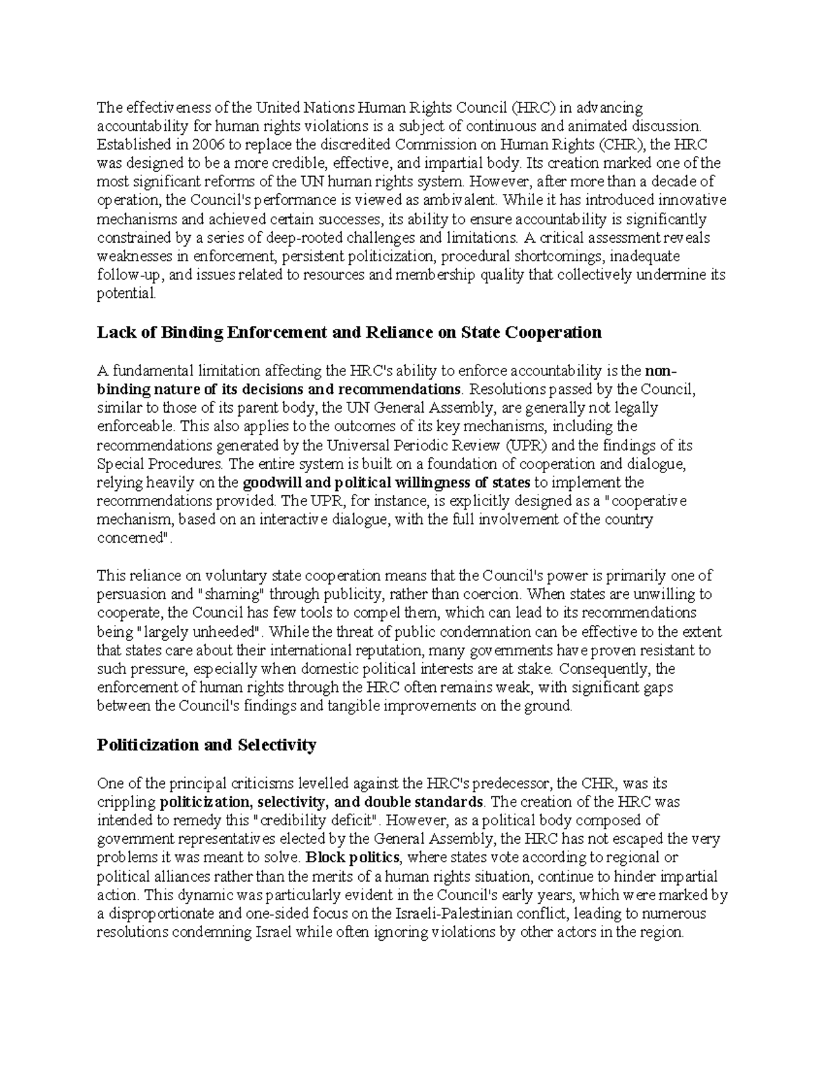 HRC Case Study: Evaluating the Effectiveness of the UN Human Rights ...