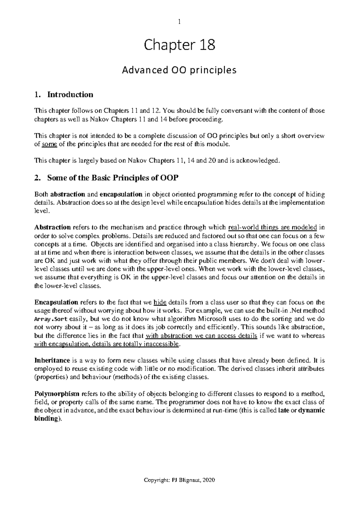 Chapter 18 - Notes - Chapter 1 8 Advanced OO principles 1. Introduction ...