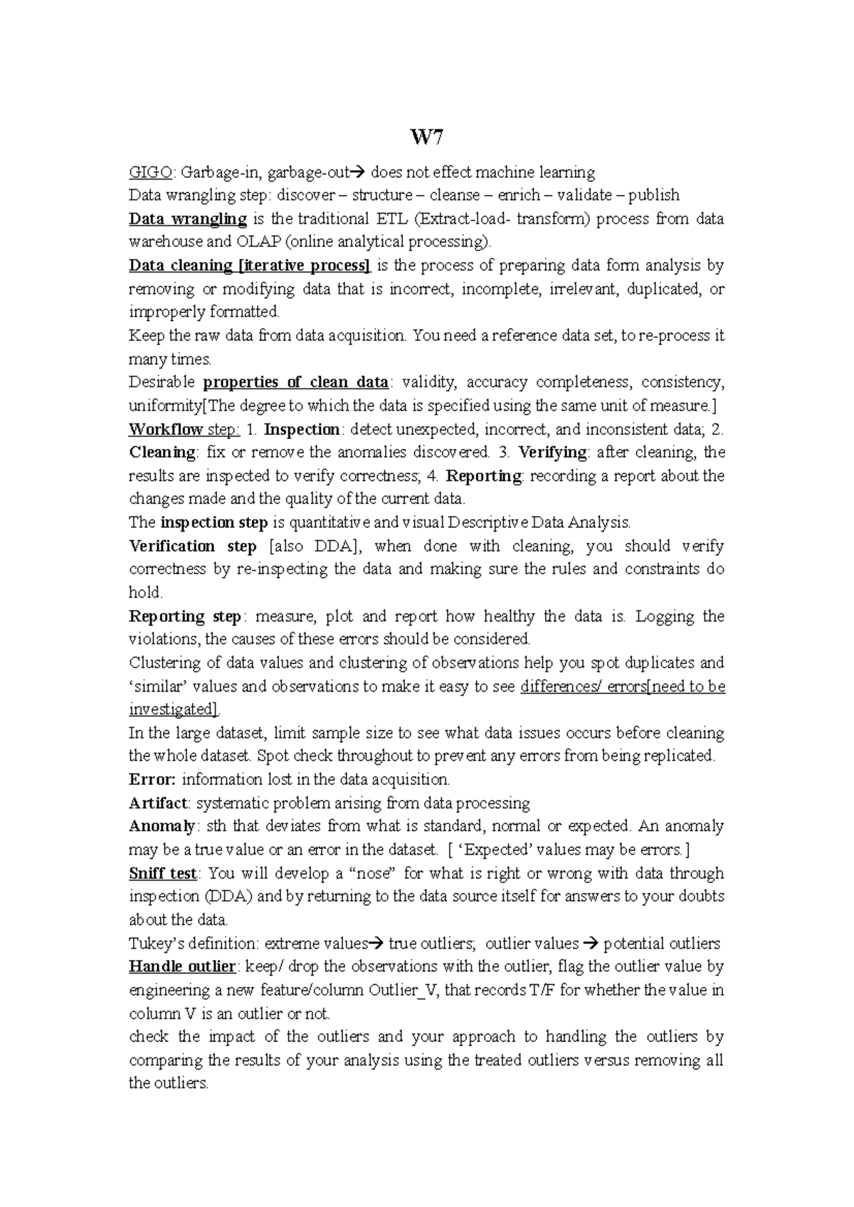 W7 - Lecture Notes on Data Wrangling and Cleaning Techniques - Studocu