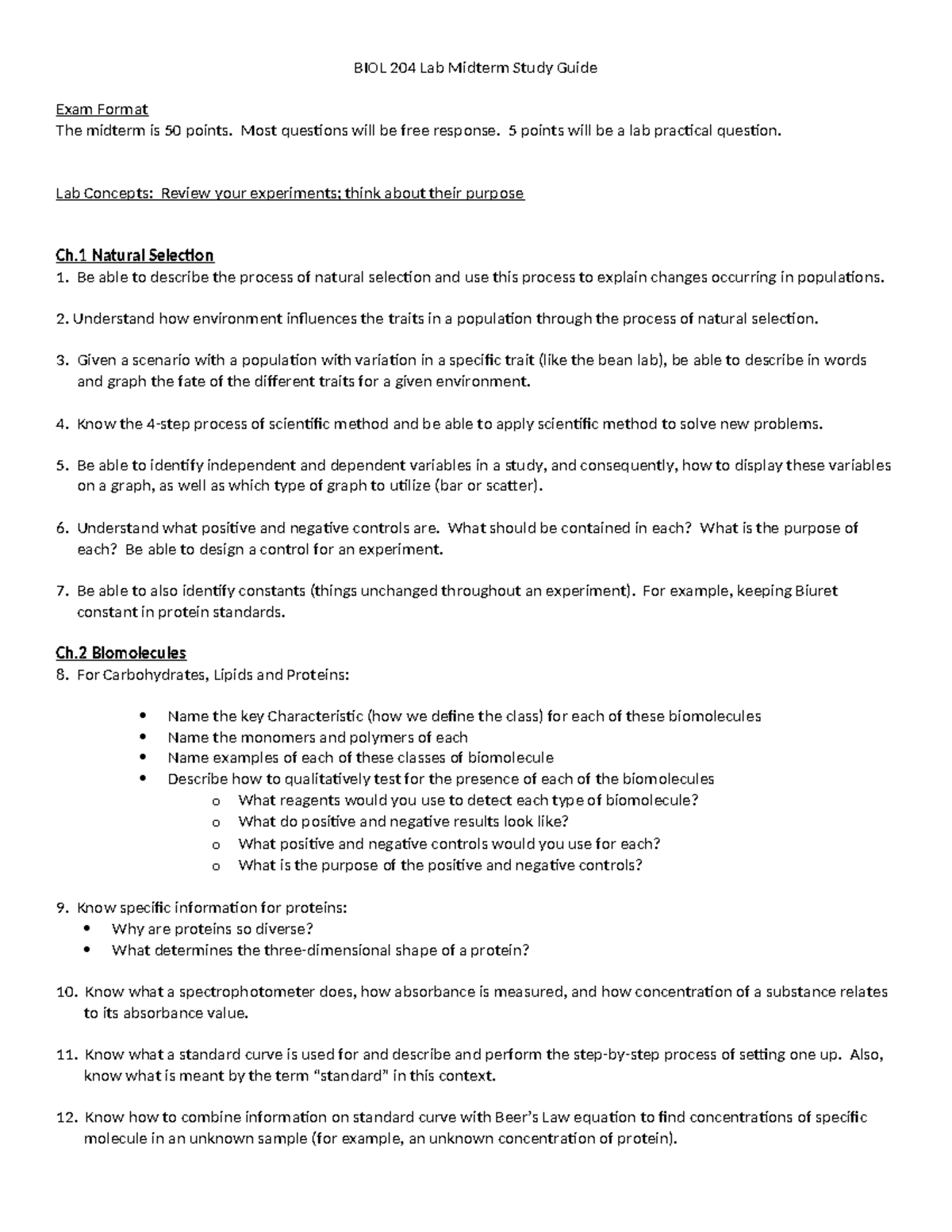 BIOL 204 Lab Midterm Study Guide: Key Concepts & Experiments - Studocu