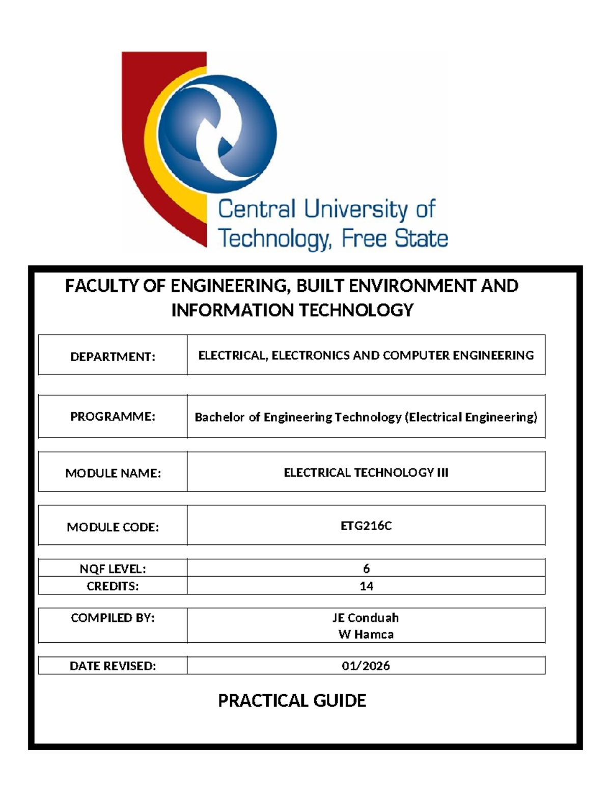2026 LAB Guide ETG216C: Electrical Technology III Practical Manual ...