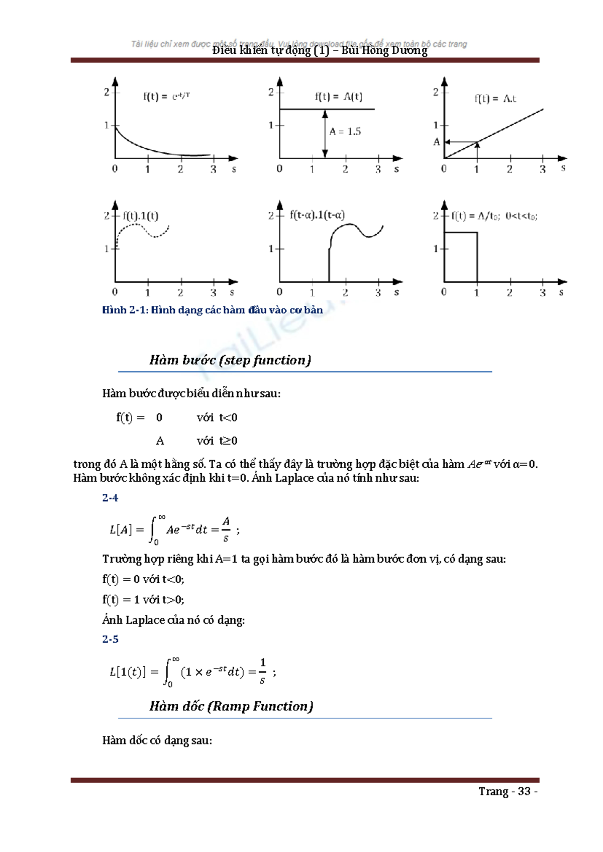 Signal wave form - Hình 2-1: Hình dạng các hàm đầu vào cơ bản Hàm bước ...