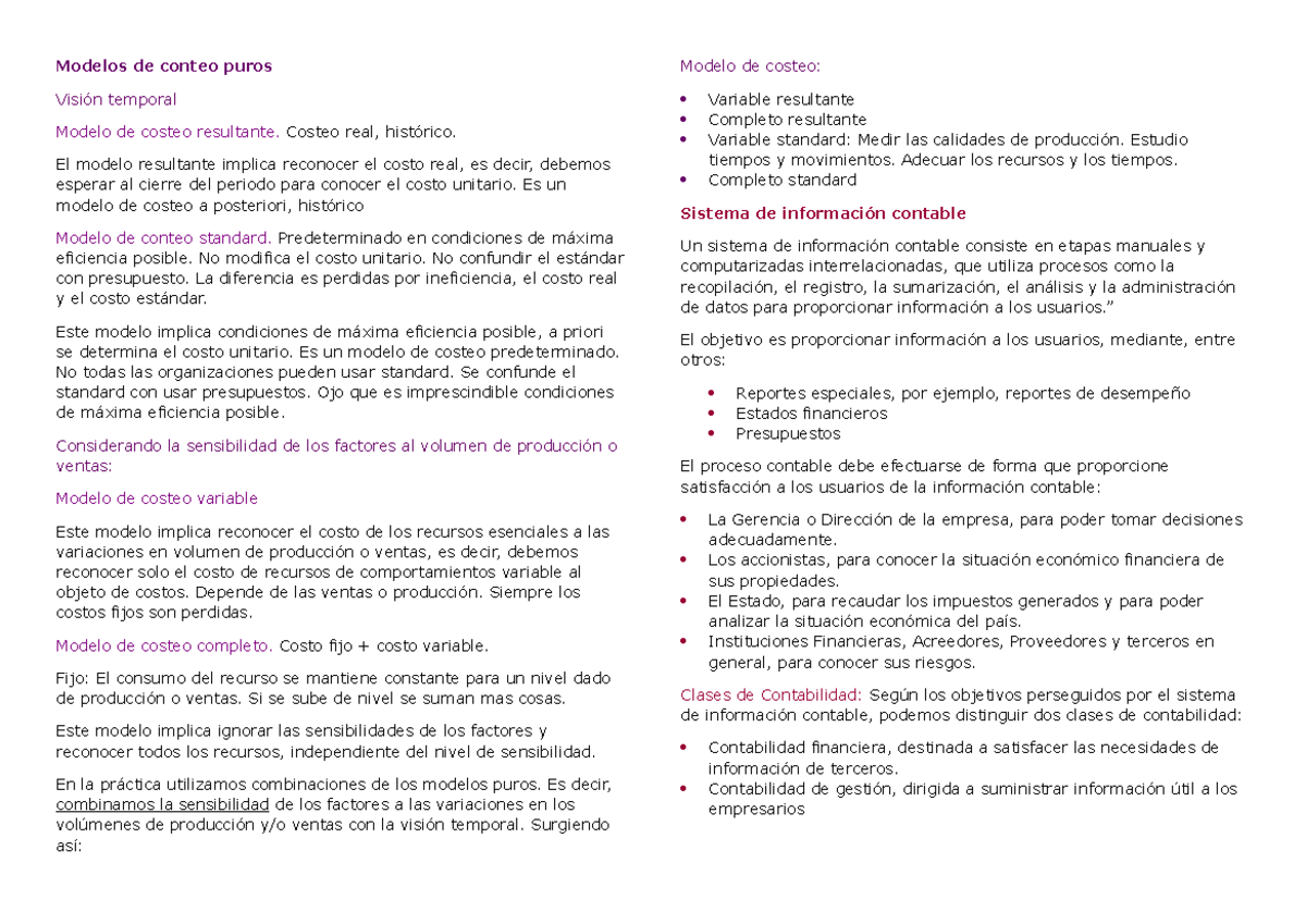 Modelos de Costeo: Resumen General y Clases de Contabilidad (COST 101 ...