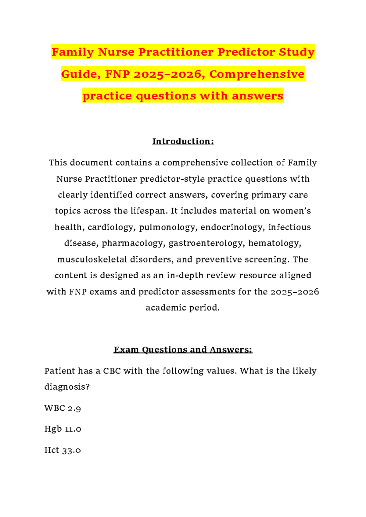 Family Nurse Practitioner Predictor Study Guide, FNP 2025-2026 ...