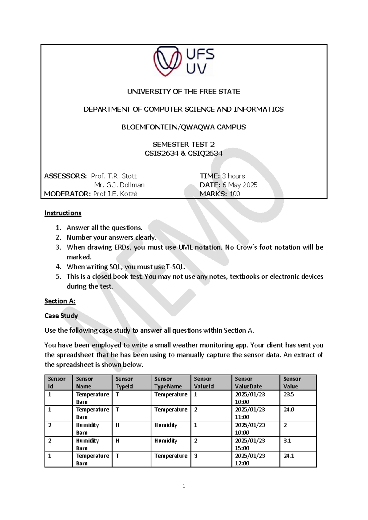 CSIS2634 & CSIQ Semester Test 2 Memo - May 2025 Analysis and Solutions ...