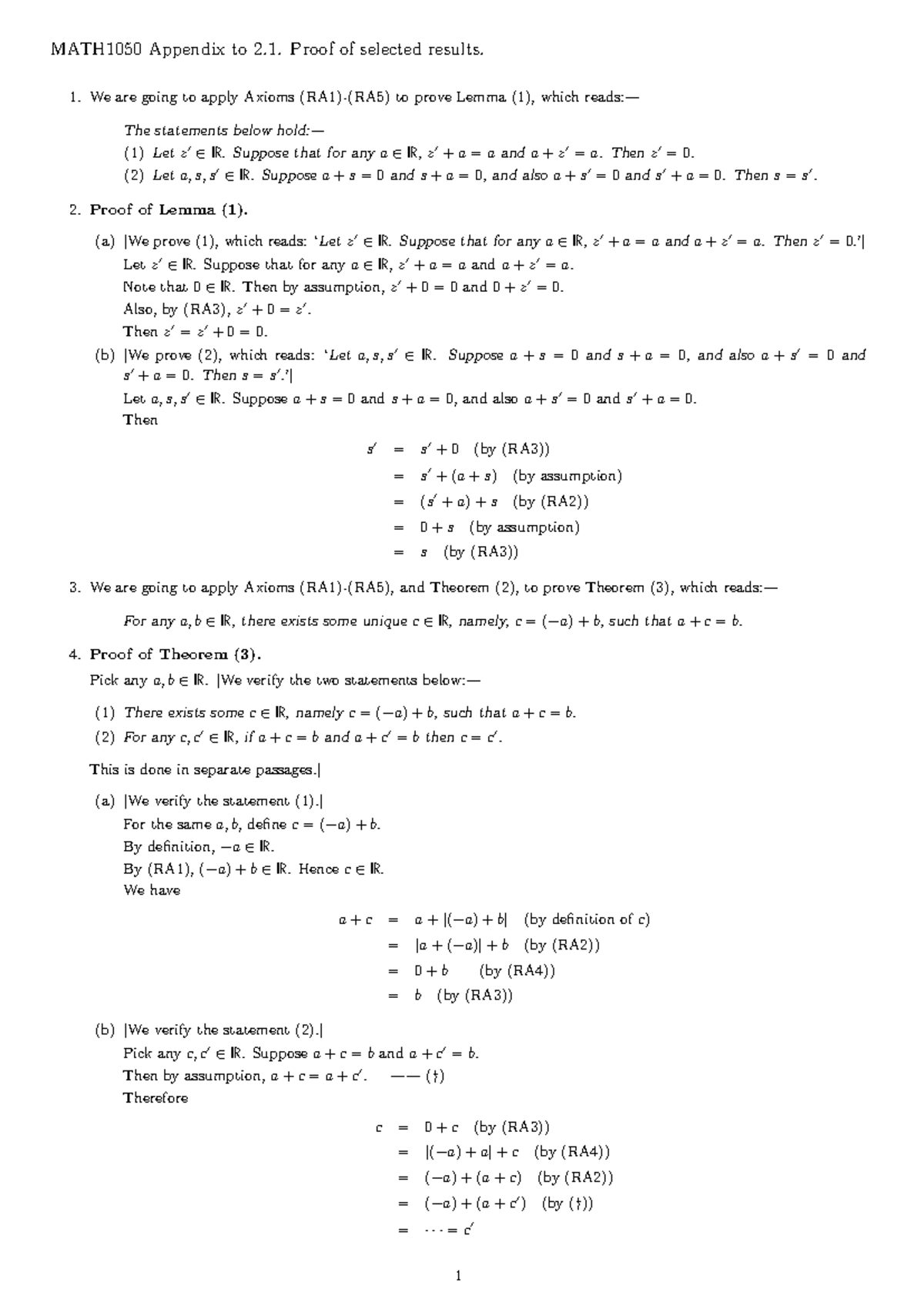 MATH1050 Appendix 2.1: Proofs of Key Theorems and Lemmas - Studocu