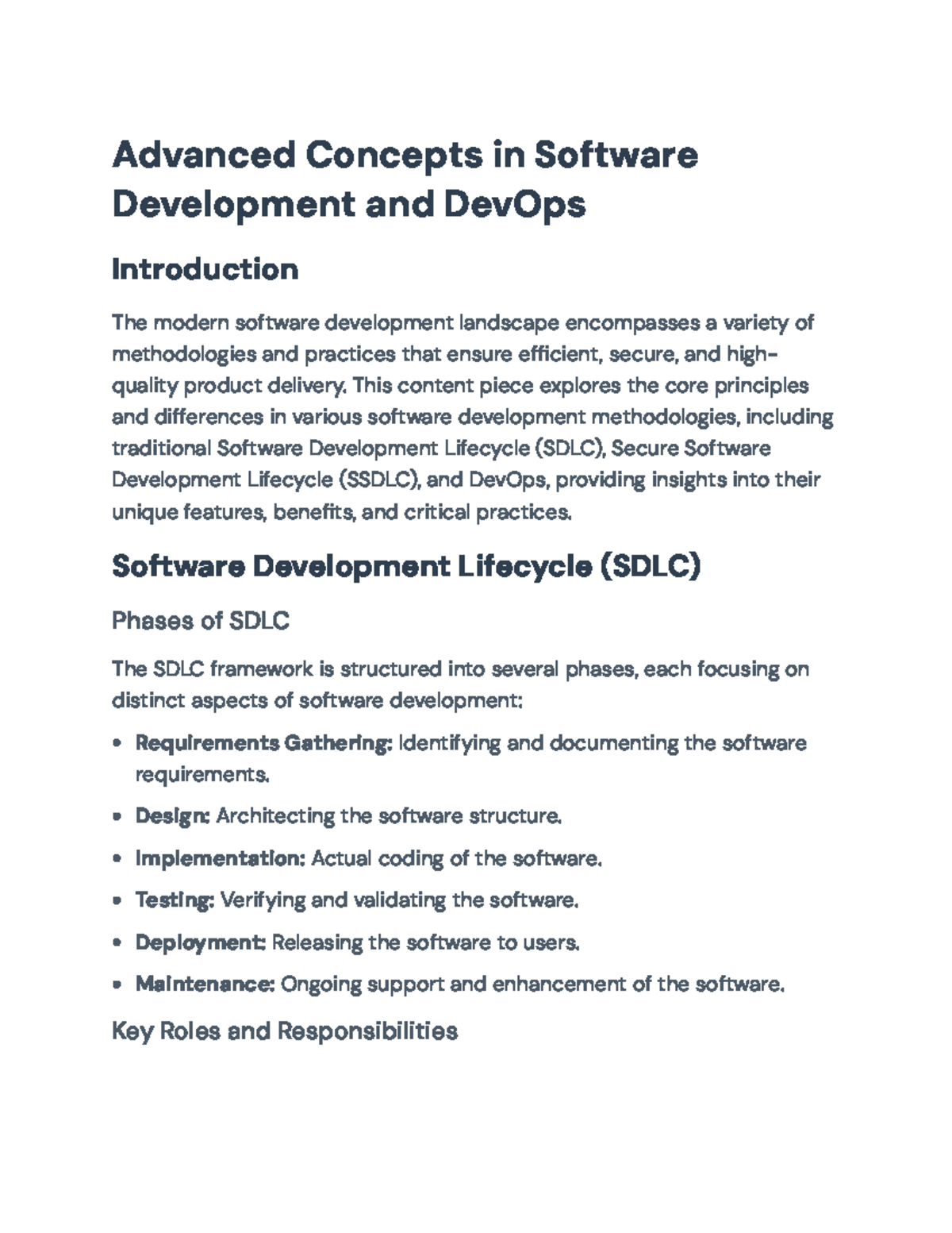 Advanced Concepts in Software Development: SDLC, SSDLC, Agile & DevOps ...