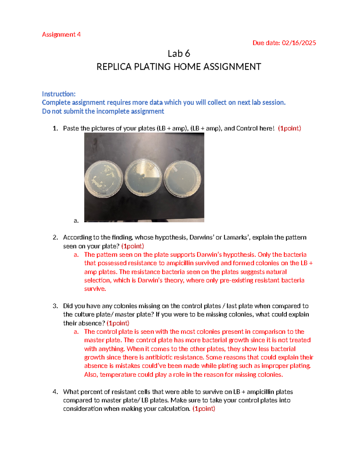 Lab 6: Replica Plating Homework Assignment (Due 02/16) - Studocu