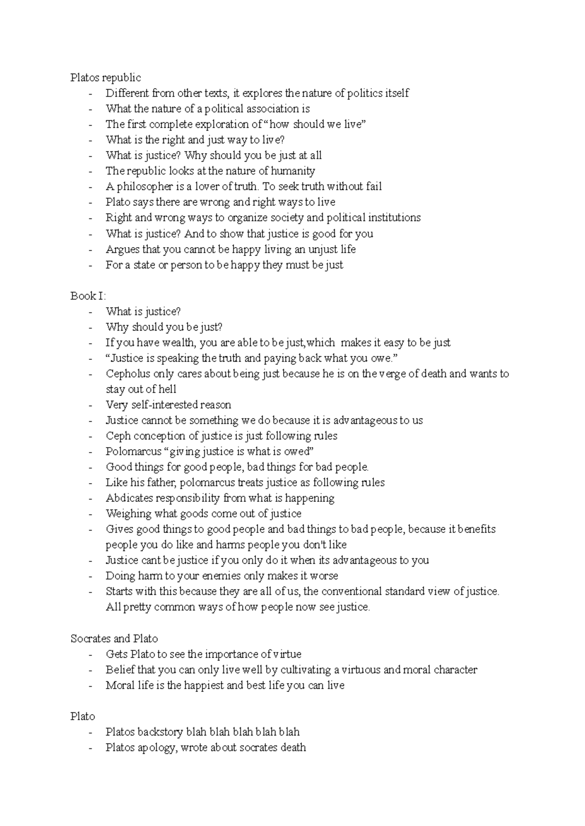 PLT 101: Lecture Notes on Plato's Republic and Political Theory - Studocu