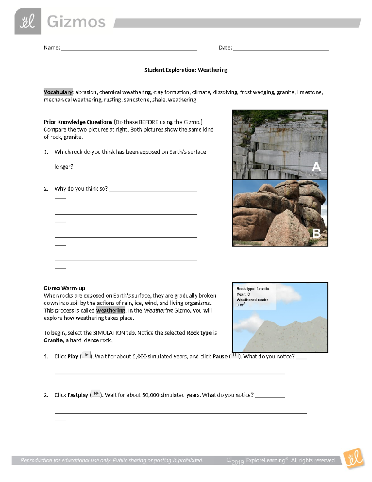 Weathering Exploration: Types & Processes - Student Guide (SCI101 ...