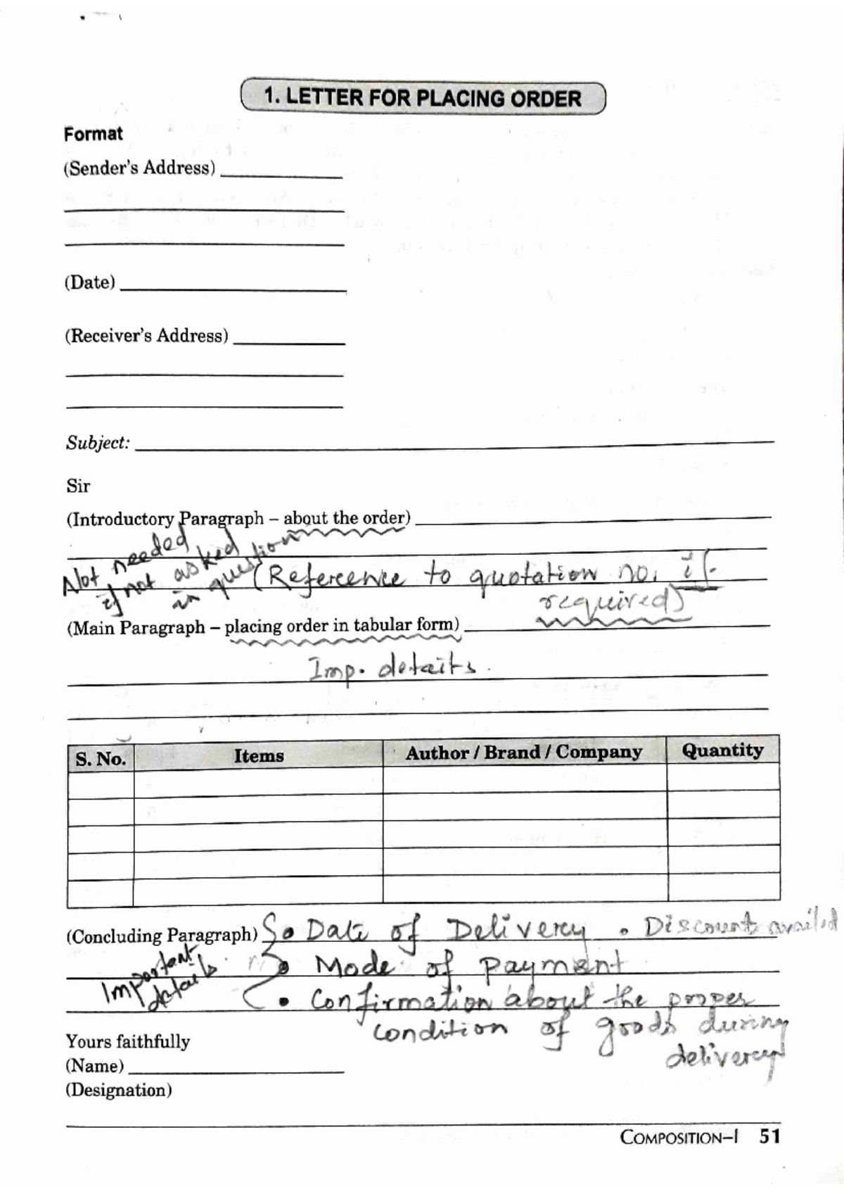 Order Formats for Various Goods: Letters and Details - Studocu