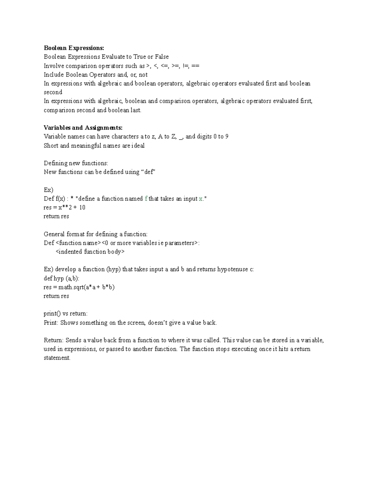 CS101: Boolean Expressions & Function Design Notes - Studocu